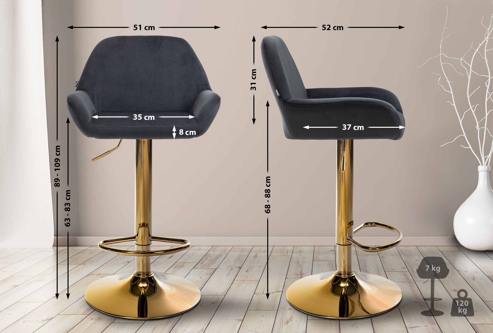 Barhocker Braga Gold Samt