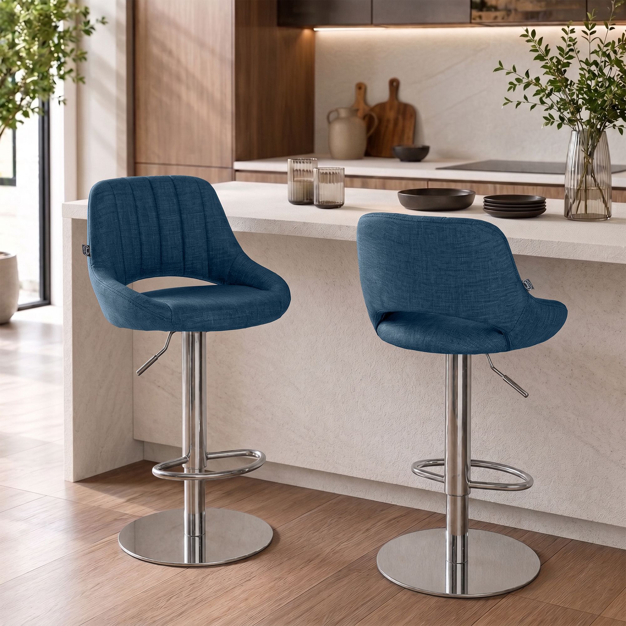 2er Set Barhocker Milet Chrom mit extra schweren Standfüßen