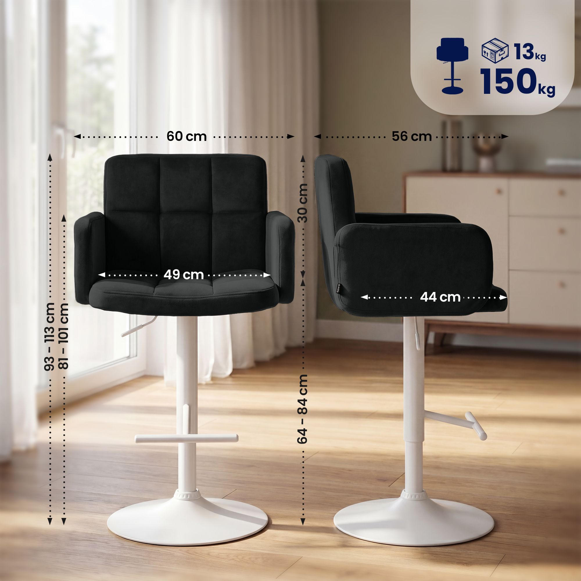 2er Set Barhocker Los Angeles Samt