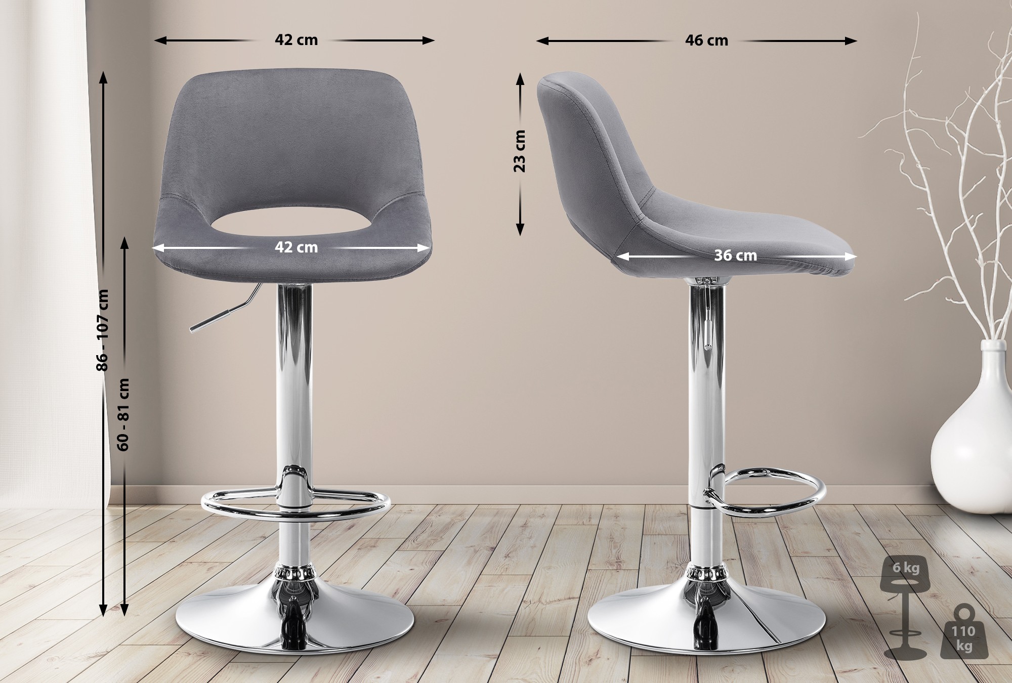 2er Set Barhocker Camden Samt