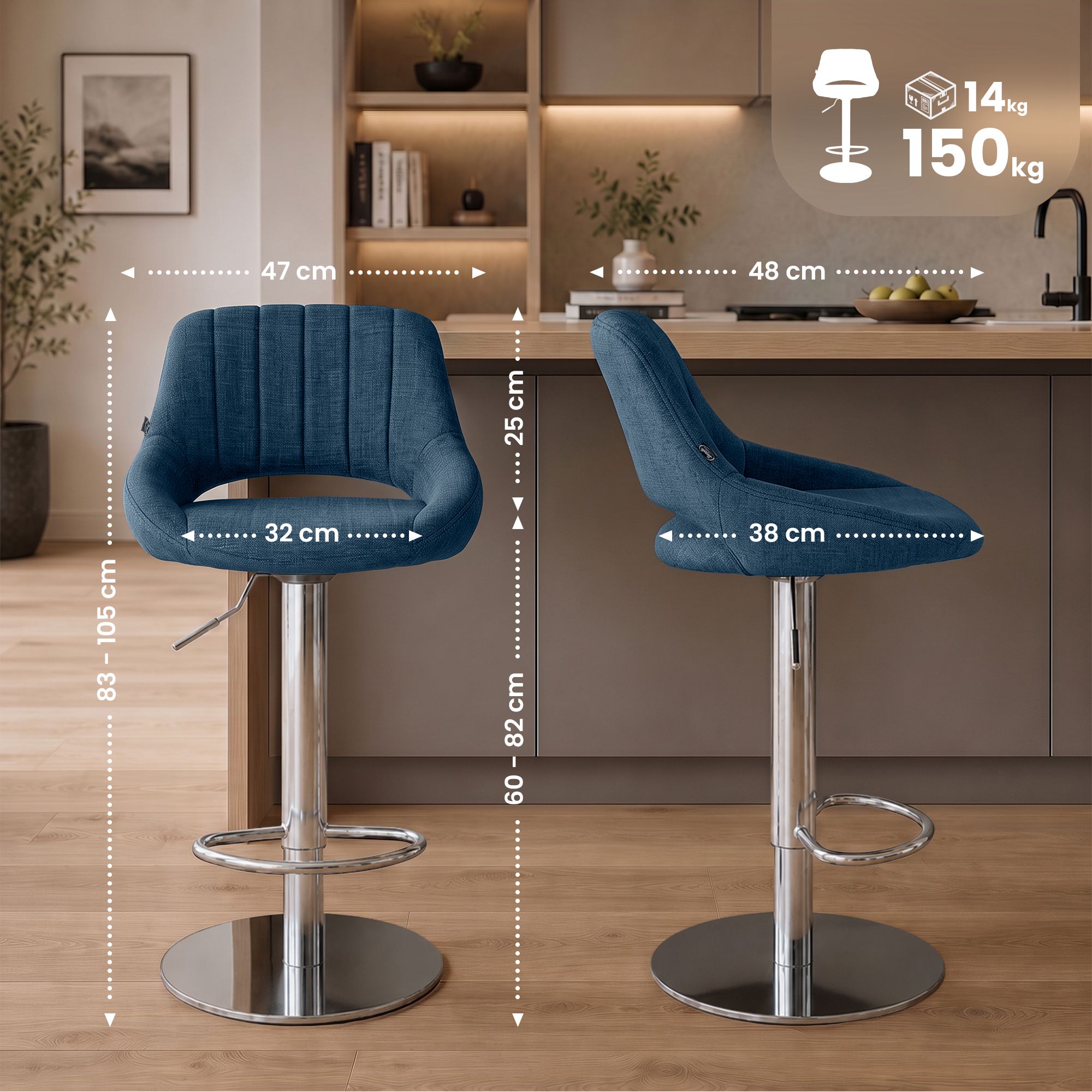Barhocker Milet Chrom mit extra schwerem Standfuß