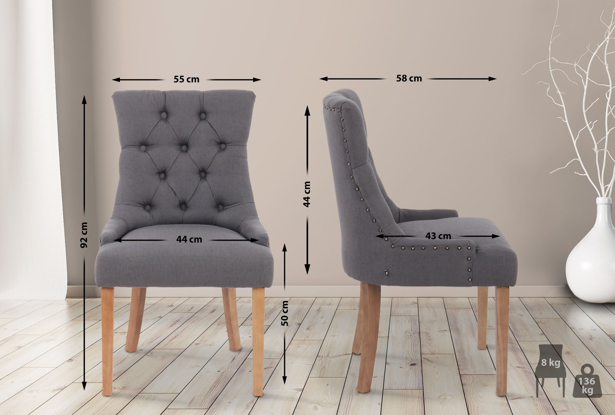 2er Set Esszimmerstuhl Aberdeen Stoff