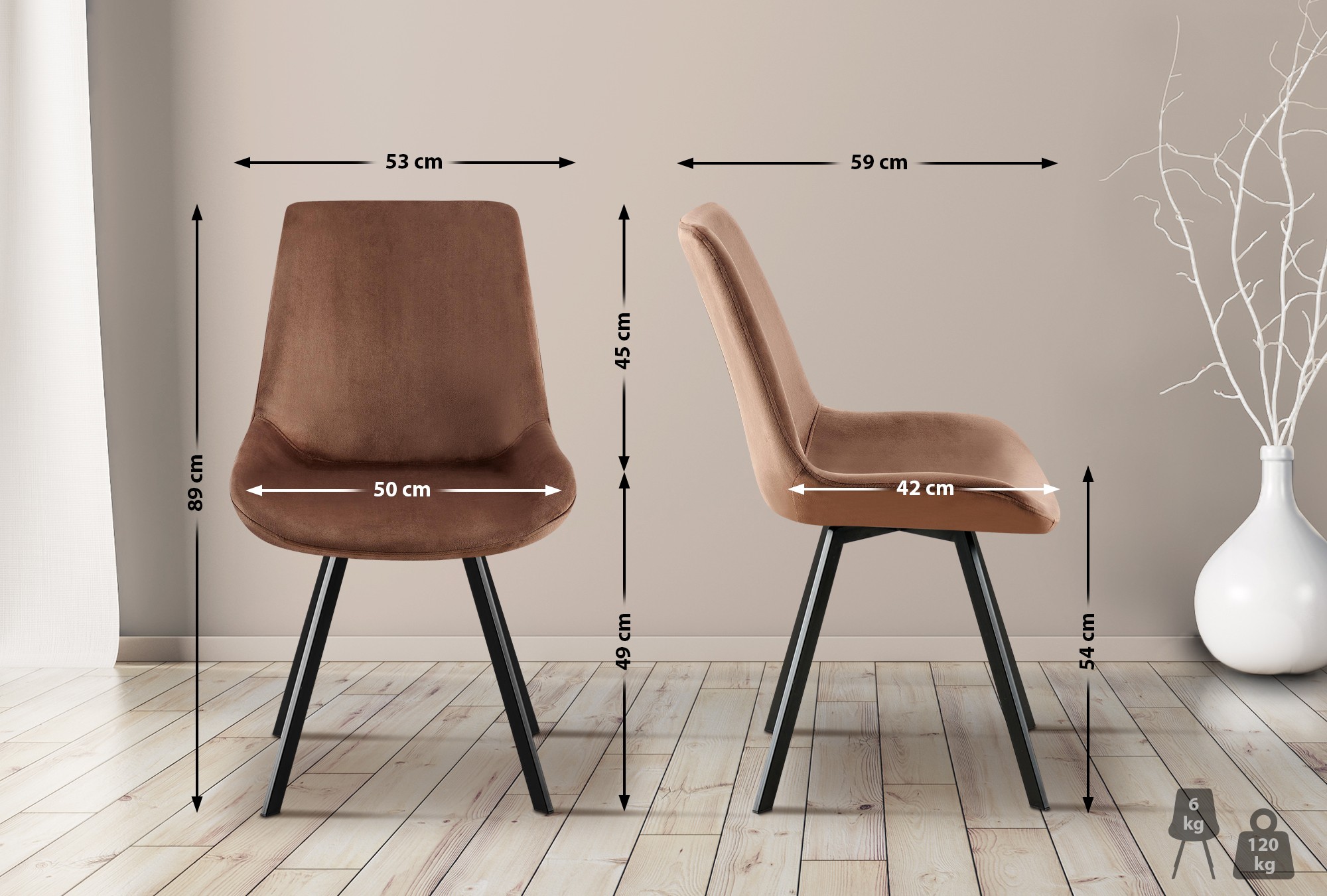 2er Set Esszimmerstuhl Lewes Samt