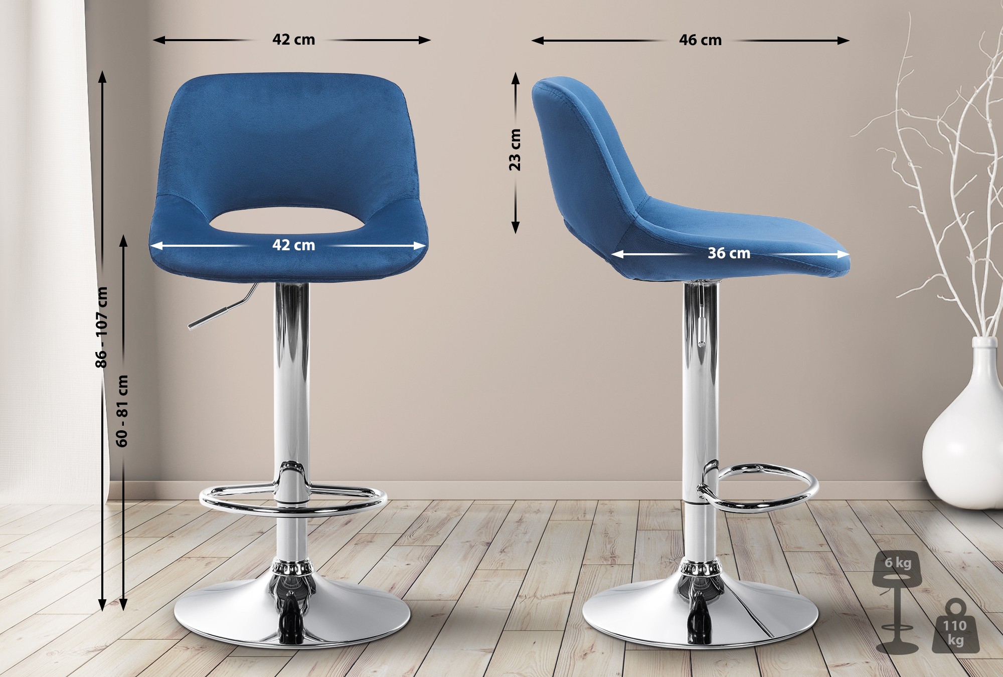 2er Set Barhocker Camden Samt