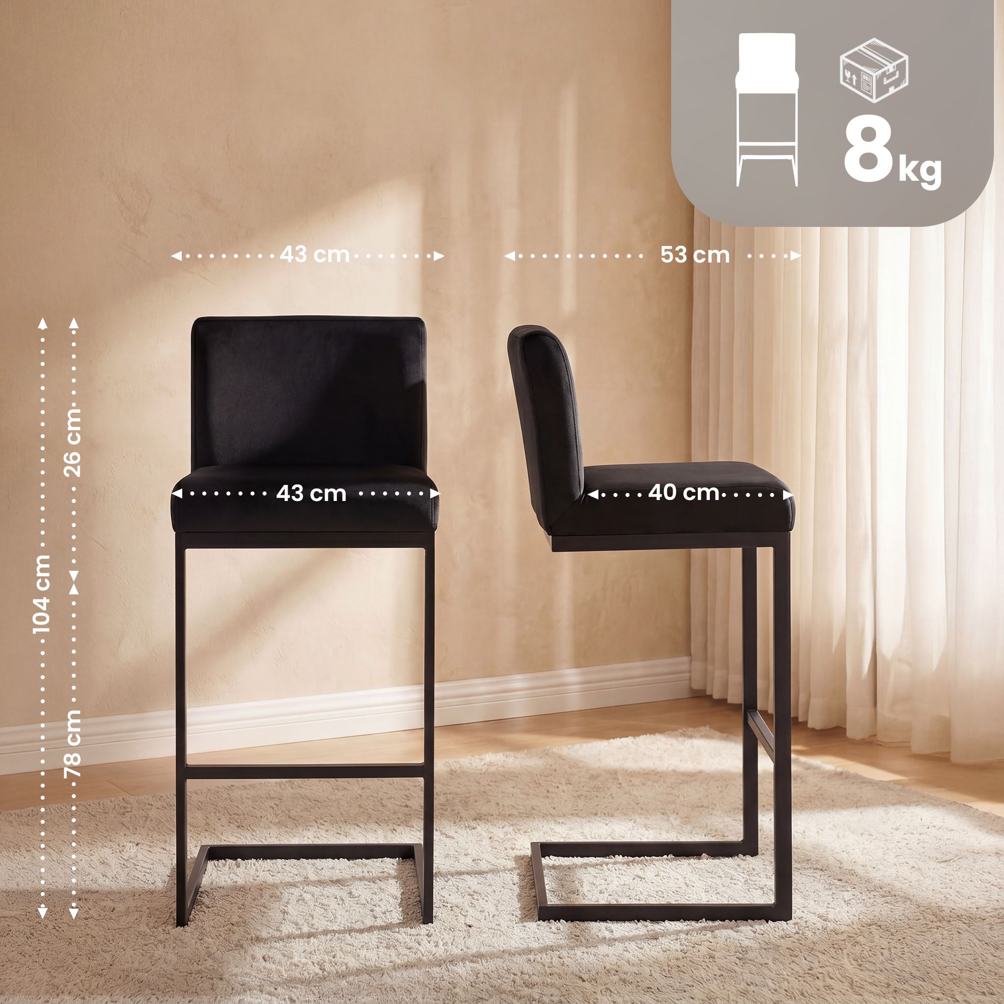 2er Set Barhocker Hopewell Samt