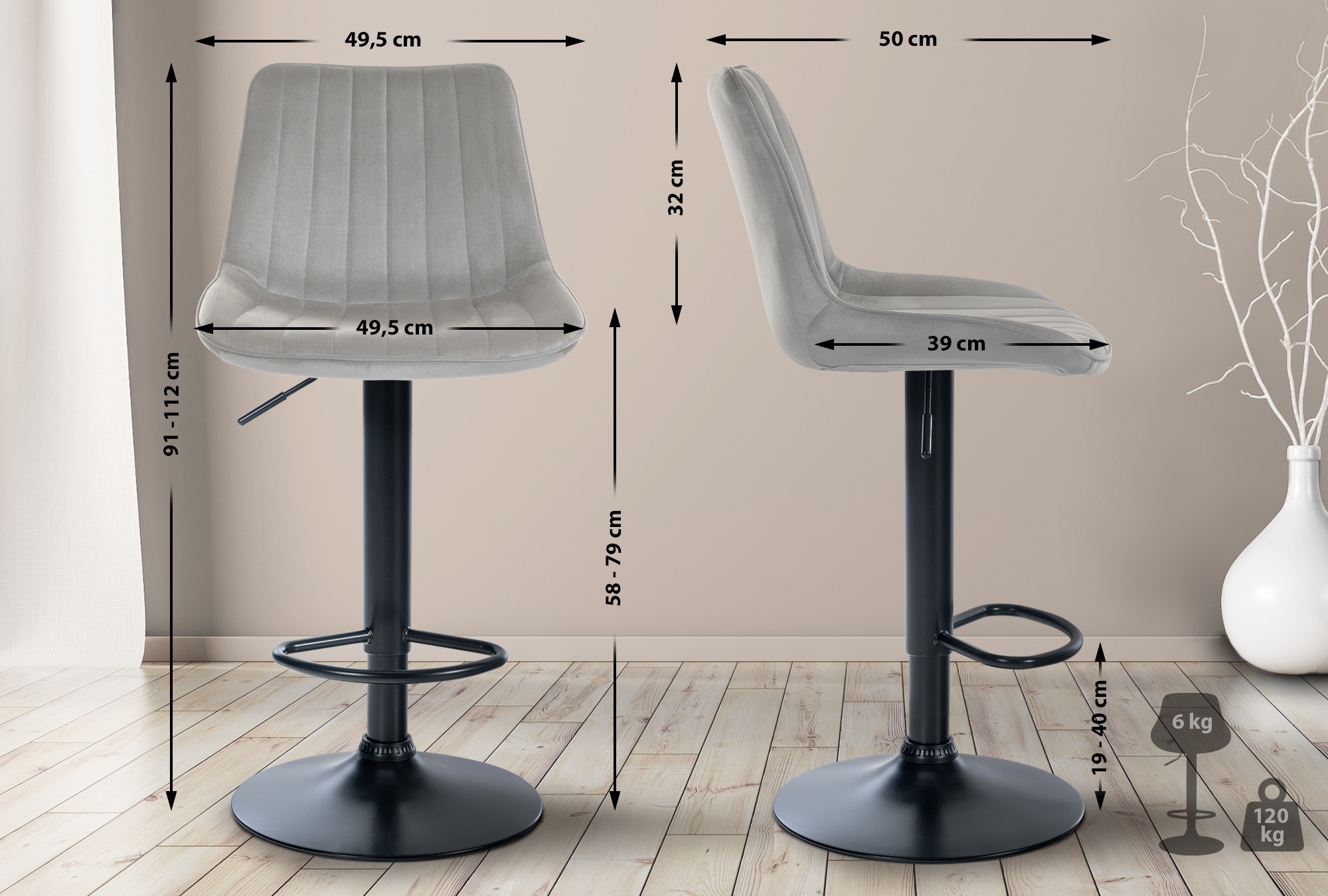 2er Set Barhocker Toni Samt