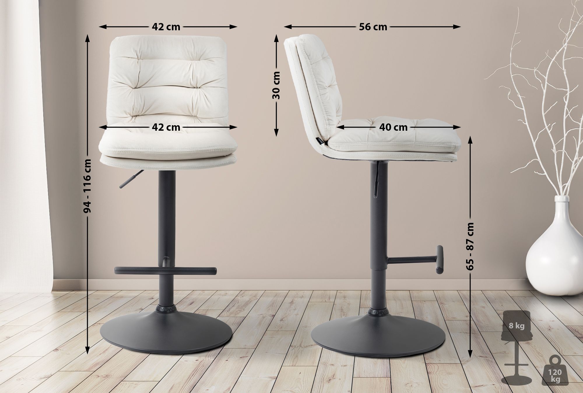 2er Set Barhocker Damar Samt