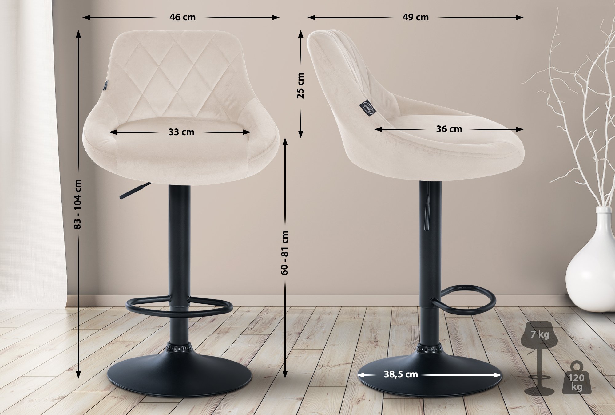 2er Set Barhocker Lazio Samt