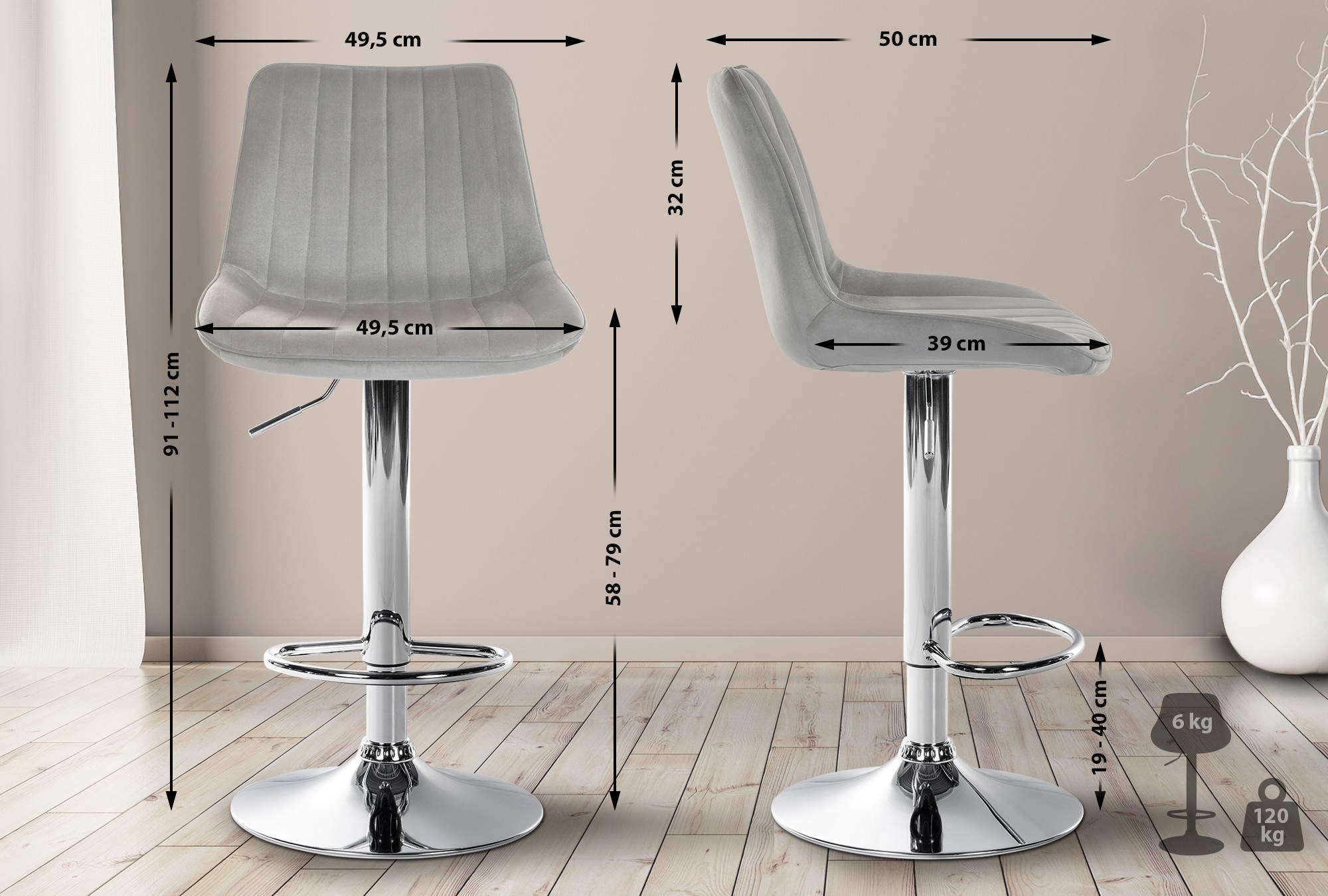2er Set Barhocker Toni Samt