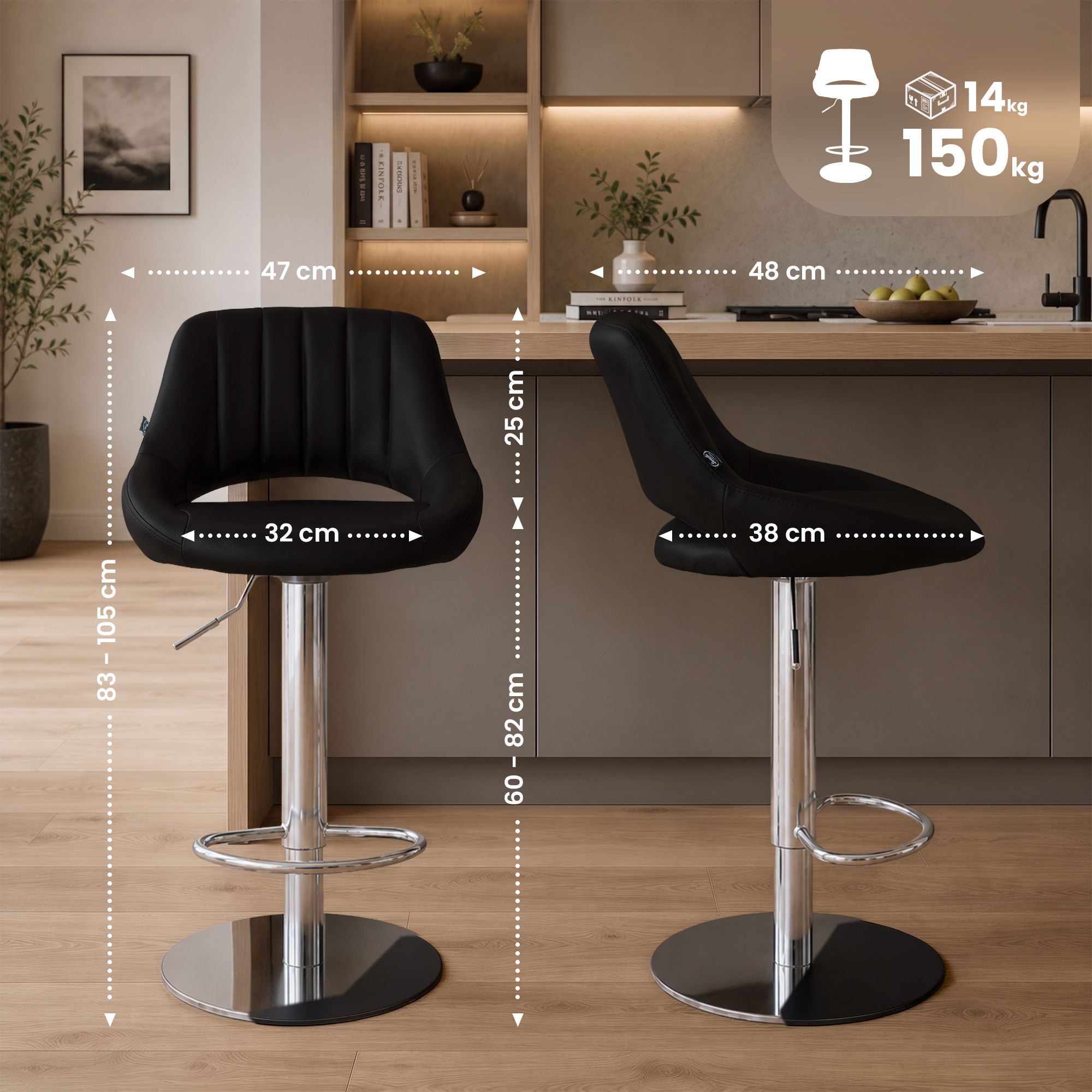 2er Set Barhocker Milet Chrom mit extra schweren Standfüßen