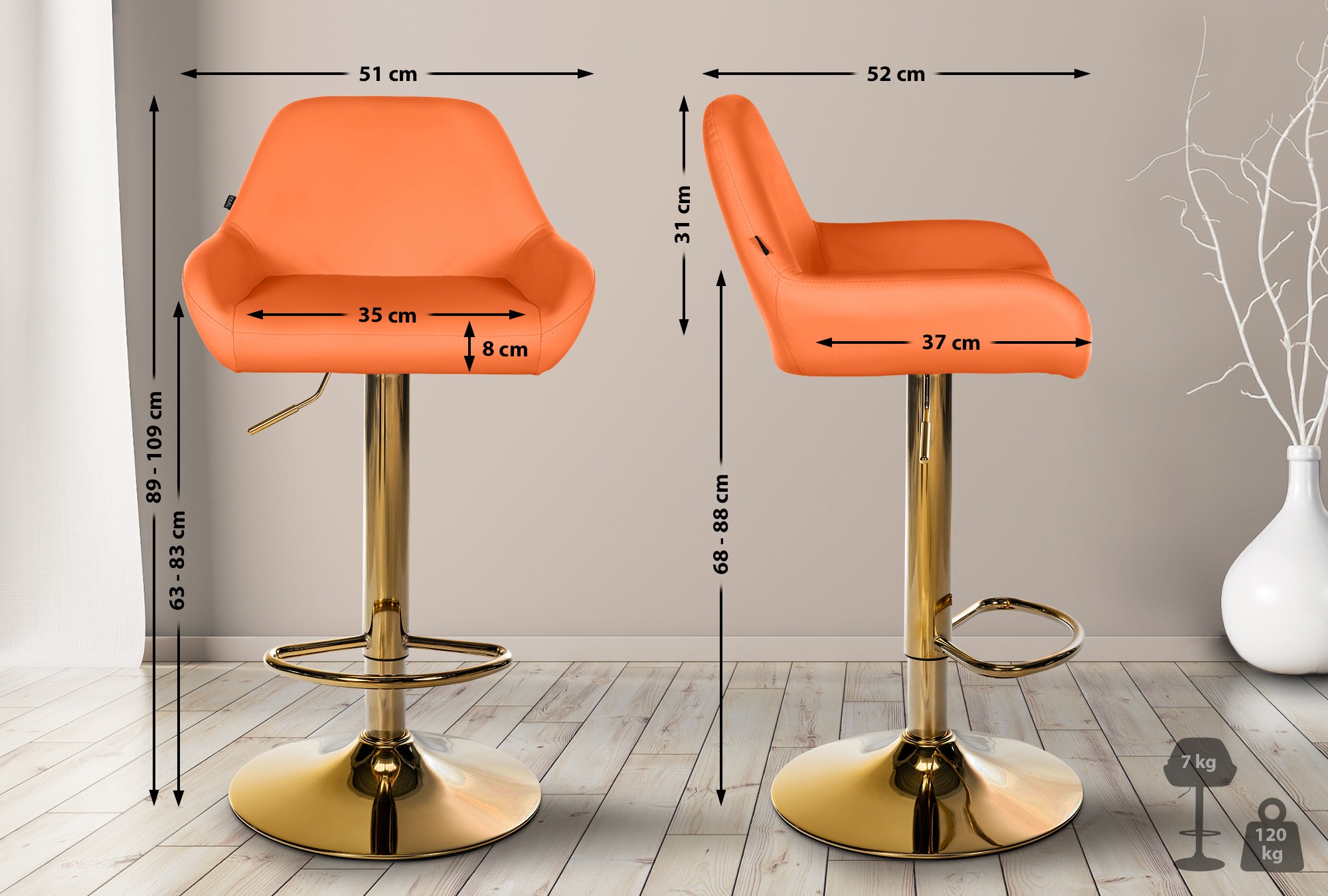 2er Set Barhocker Braga Gold Kunstleder