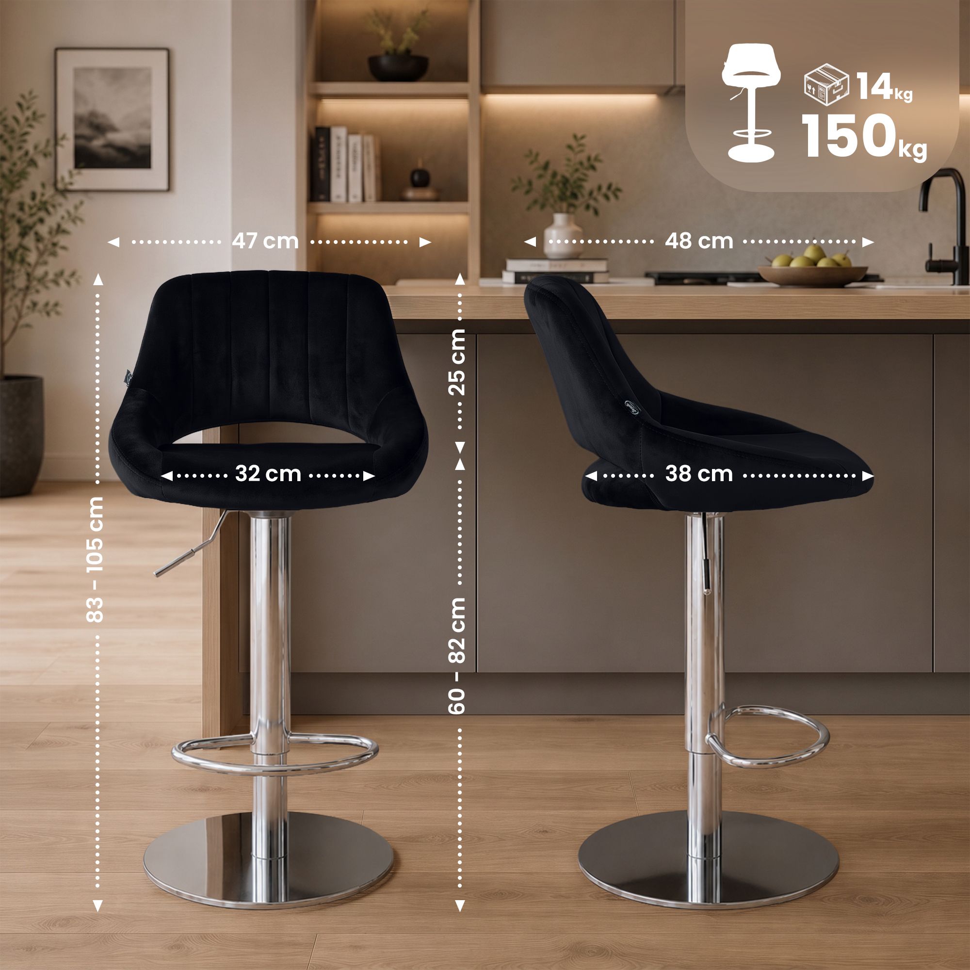 Barhocker Milet Chrom mit extra schwerem Standfuß