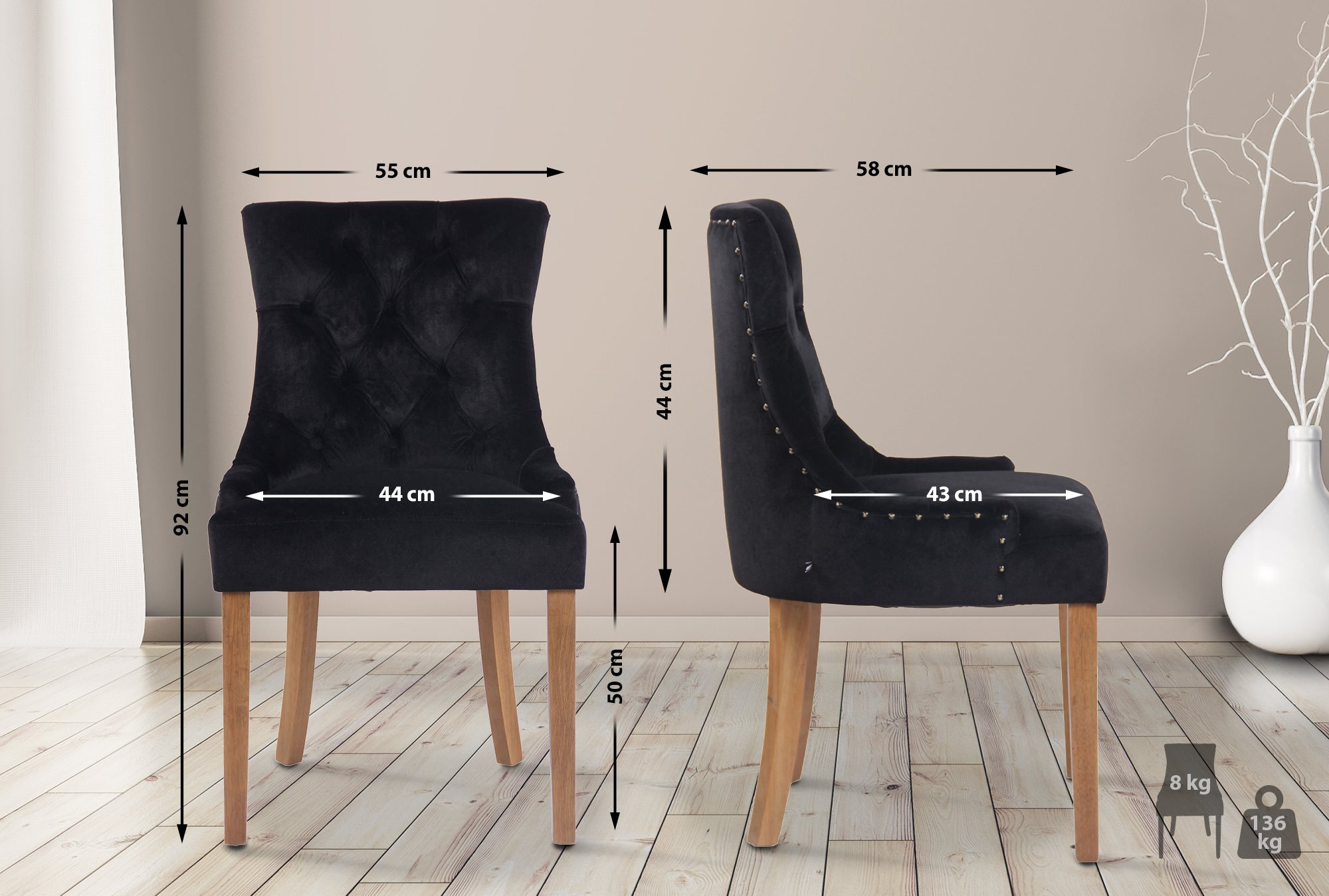 4er Set Esszimmerstuhl Aberdeen Samt