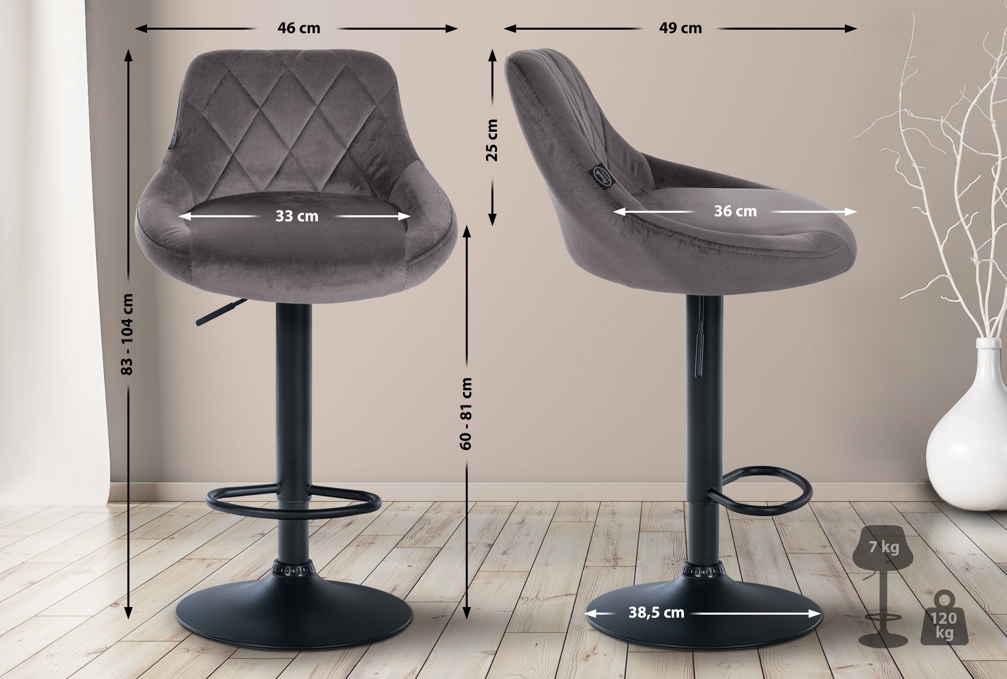 2er Set Barhocker Lazio Samt