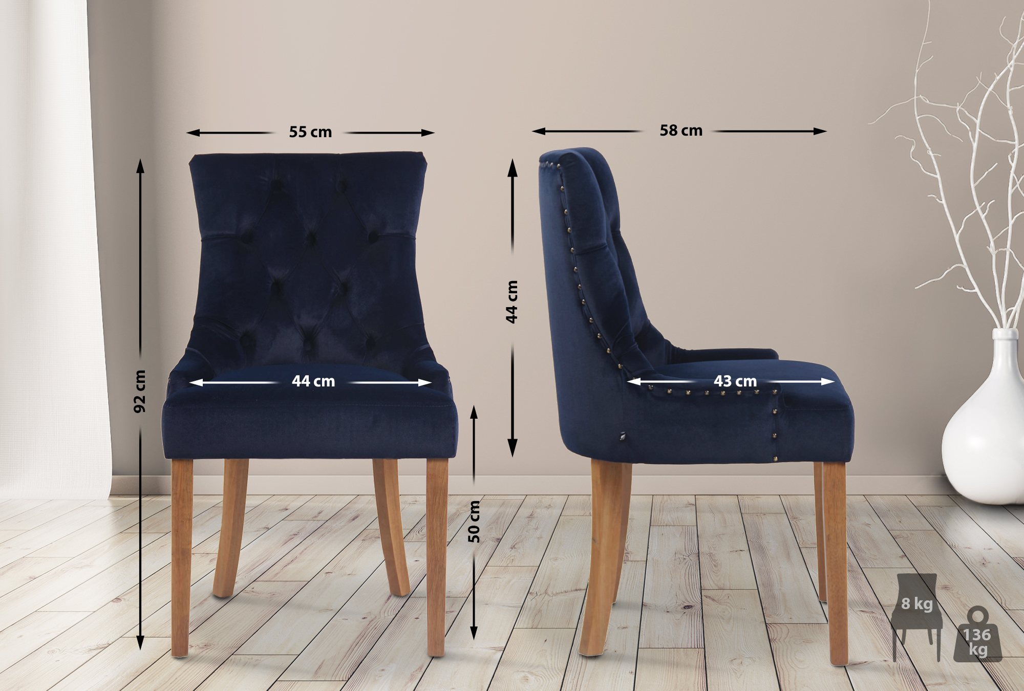 4er Set Esszimmerstuhl Aberdeen Samt