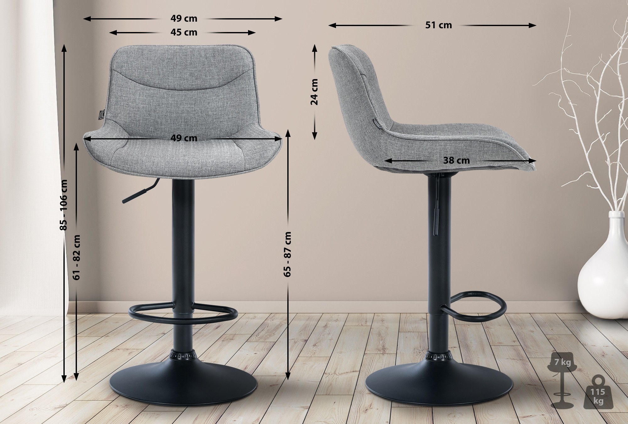 2er Set Barhocker Vonore Stoff