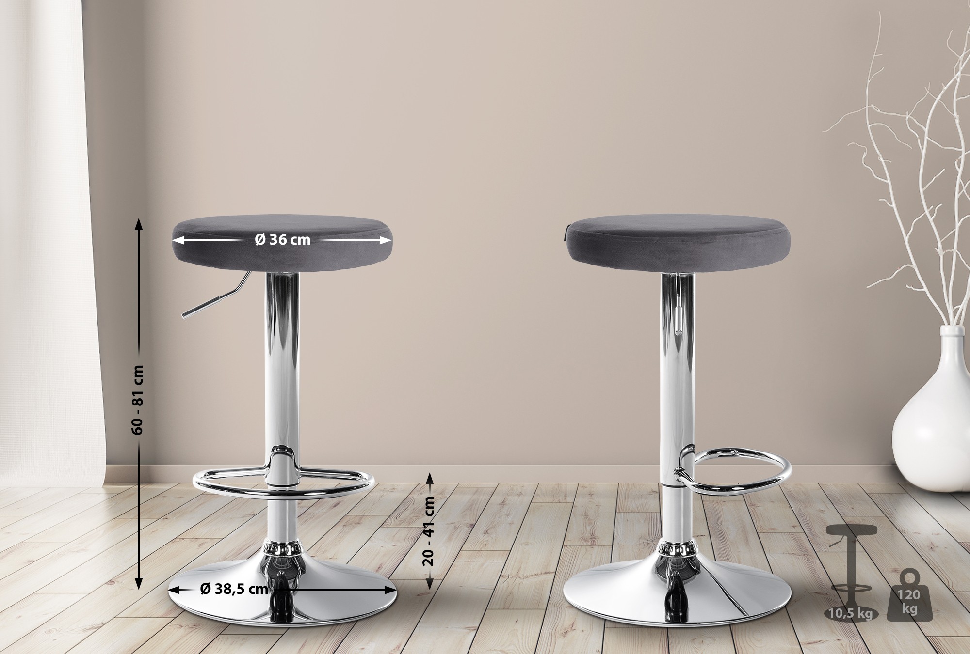2er Set Barhocker Ponte Samt