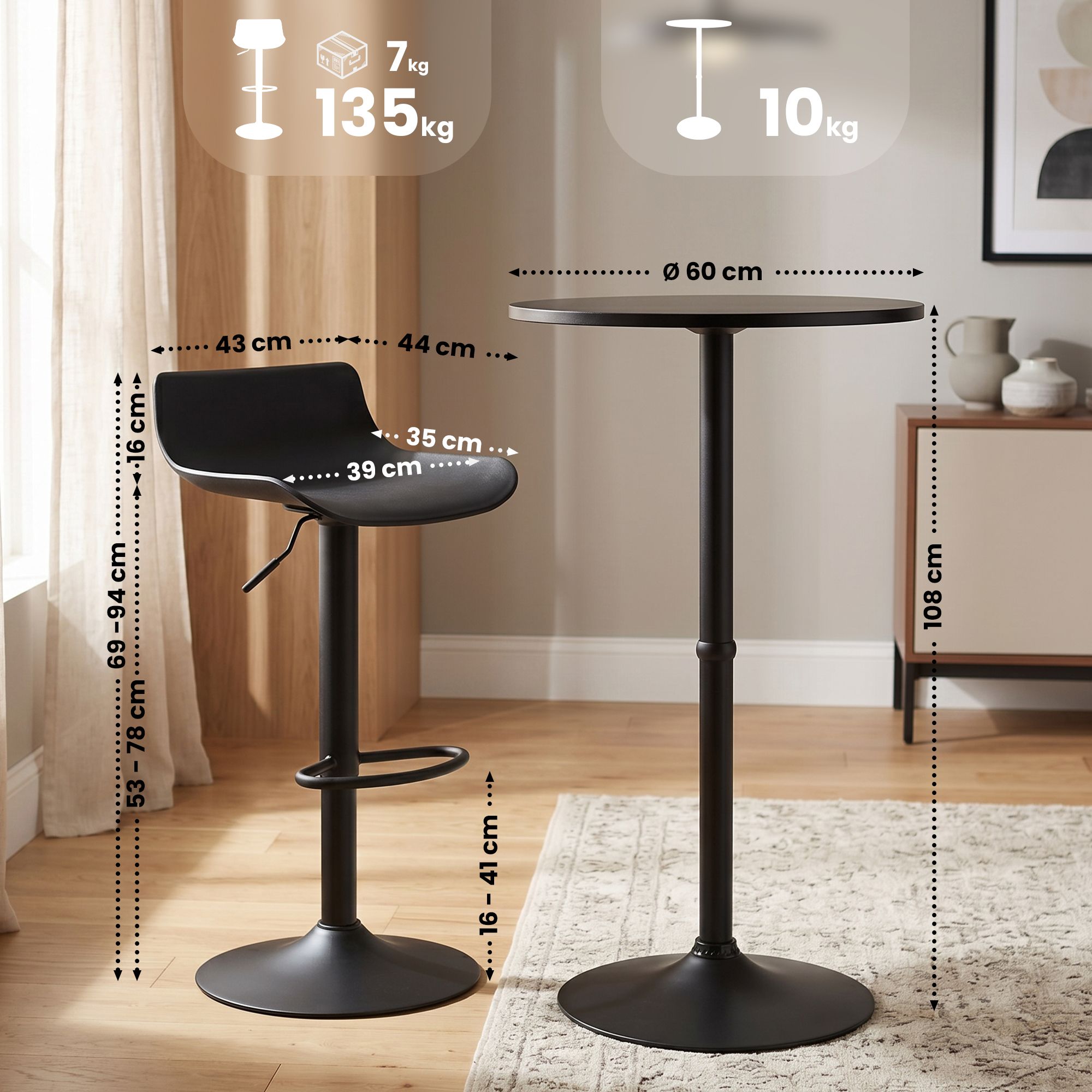 Bartisch-Set Fernie mit zwei Barhockern