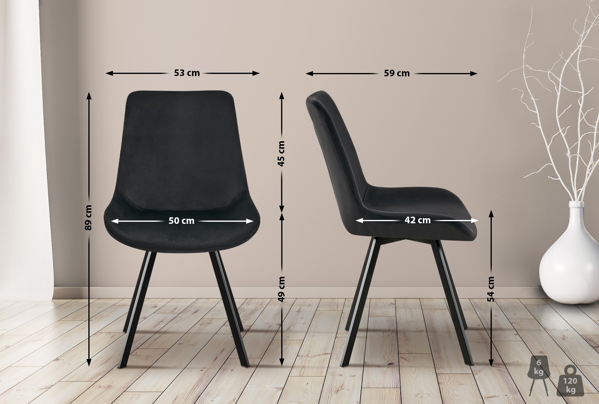 2er Set Esszimmerstuhl Lewes Samt