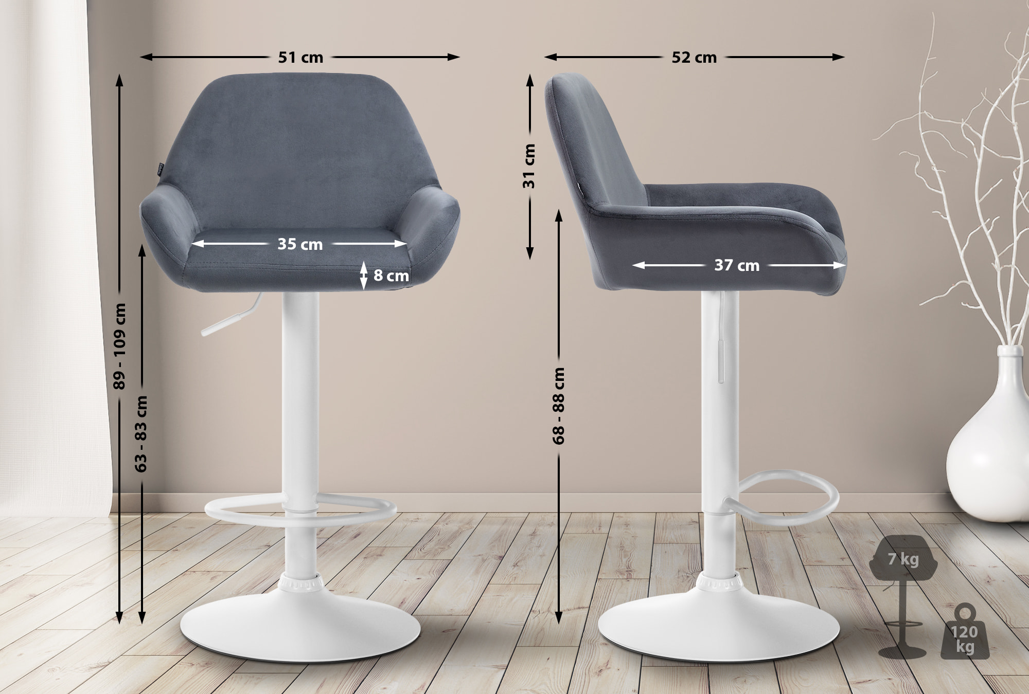 2er Set Barhocker Braga Samt