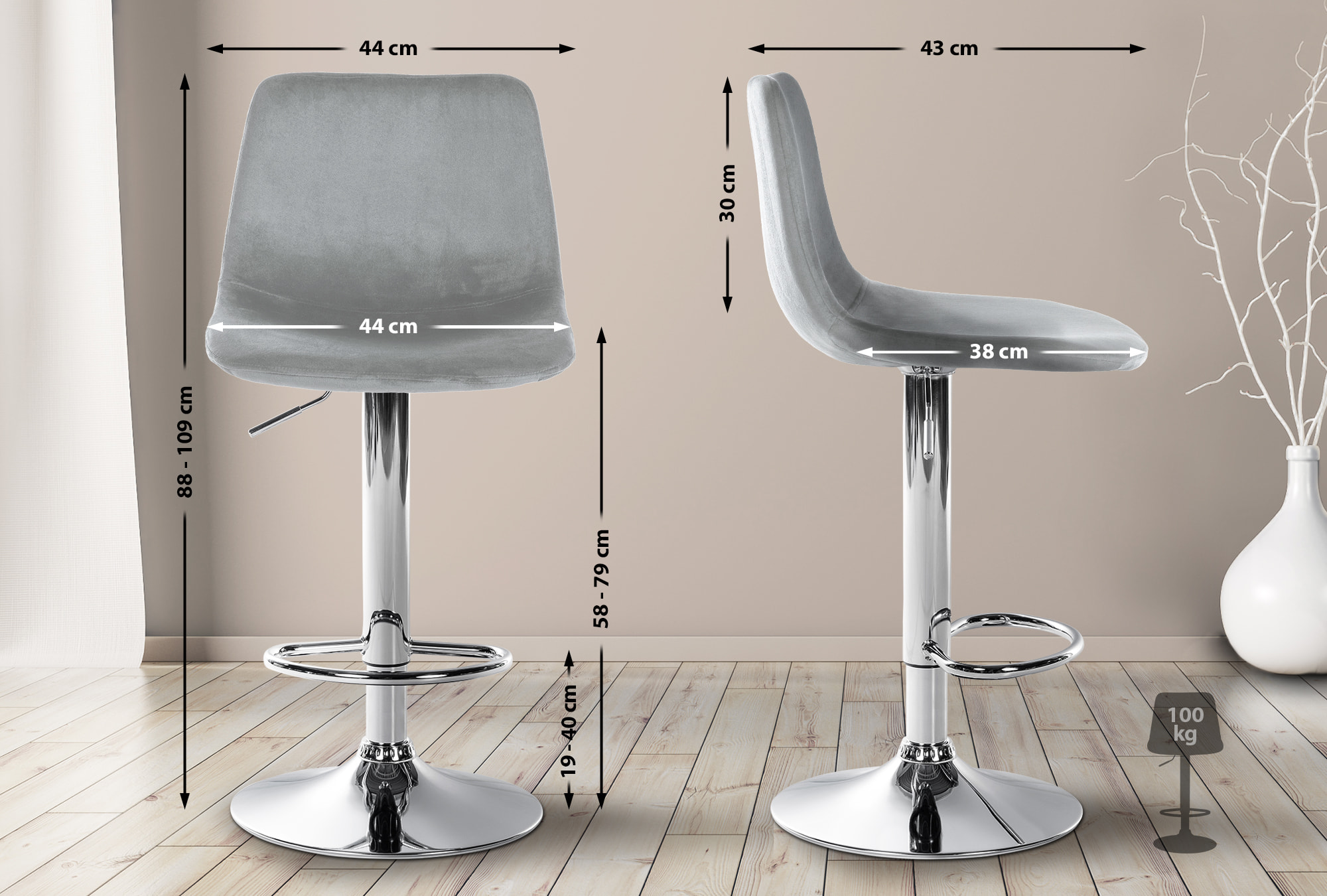 2er Set Barhocker Divo Samt
