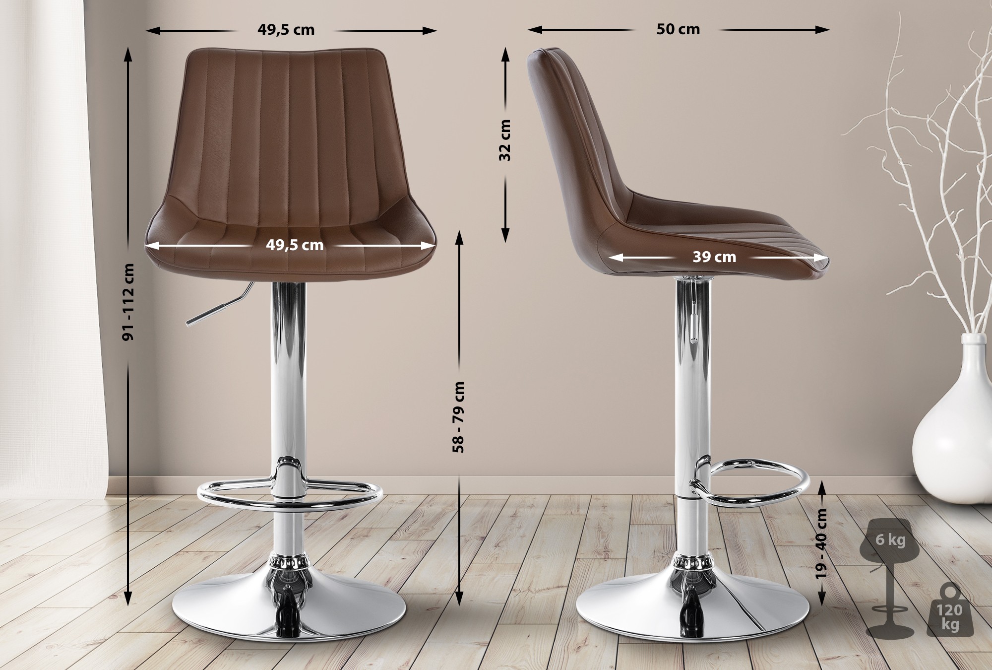 2er Set Barhocker Toni Kunstleder