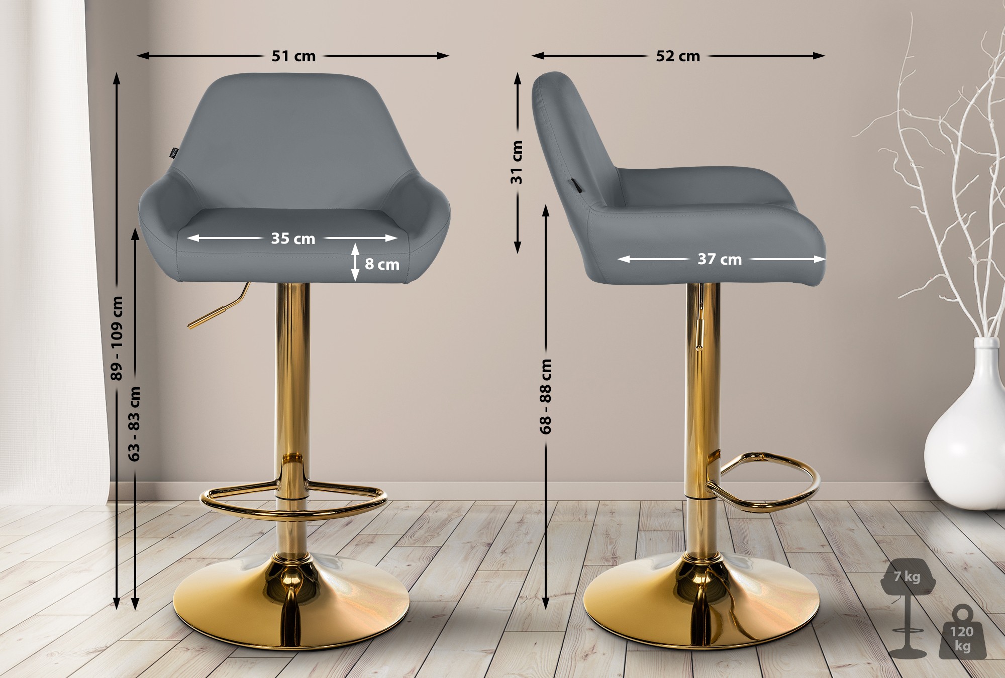 2er Set Barhocker Braga Gold Kunstleder