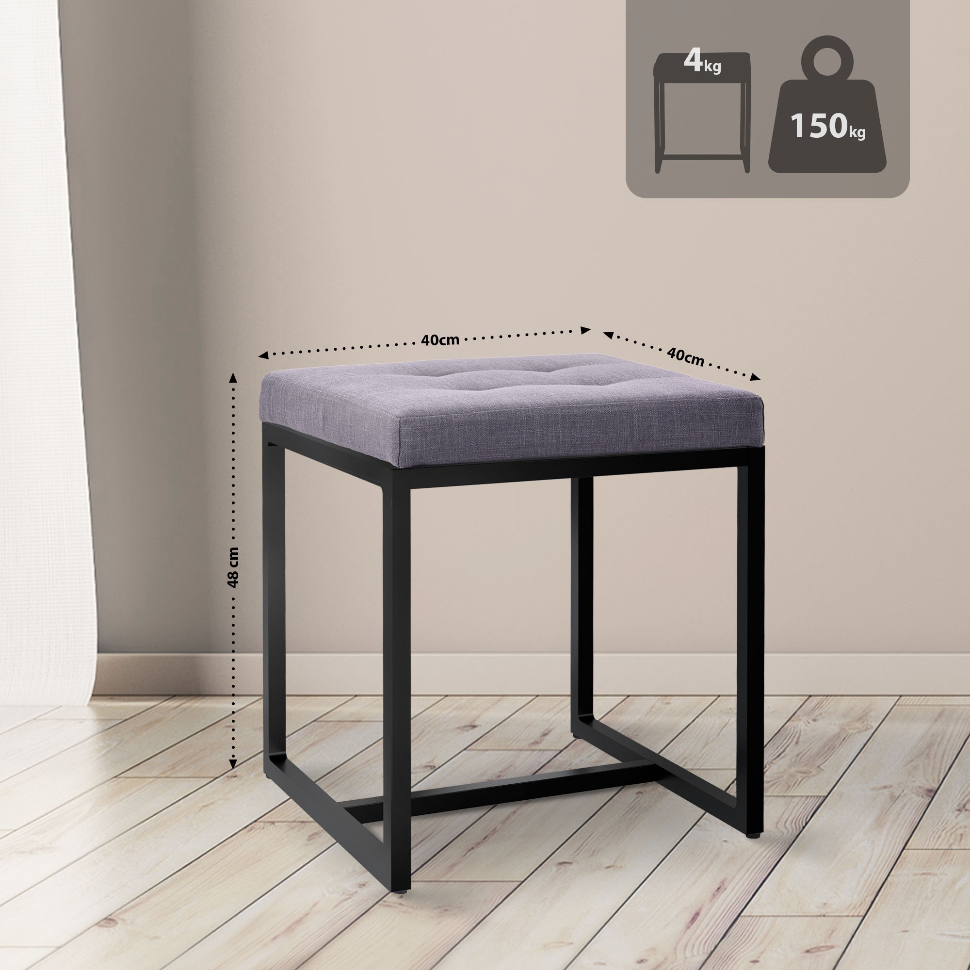 Sitzhocker Barci mit schwarzem Gestell