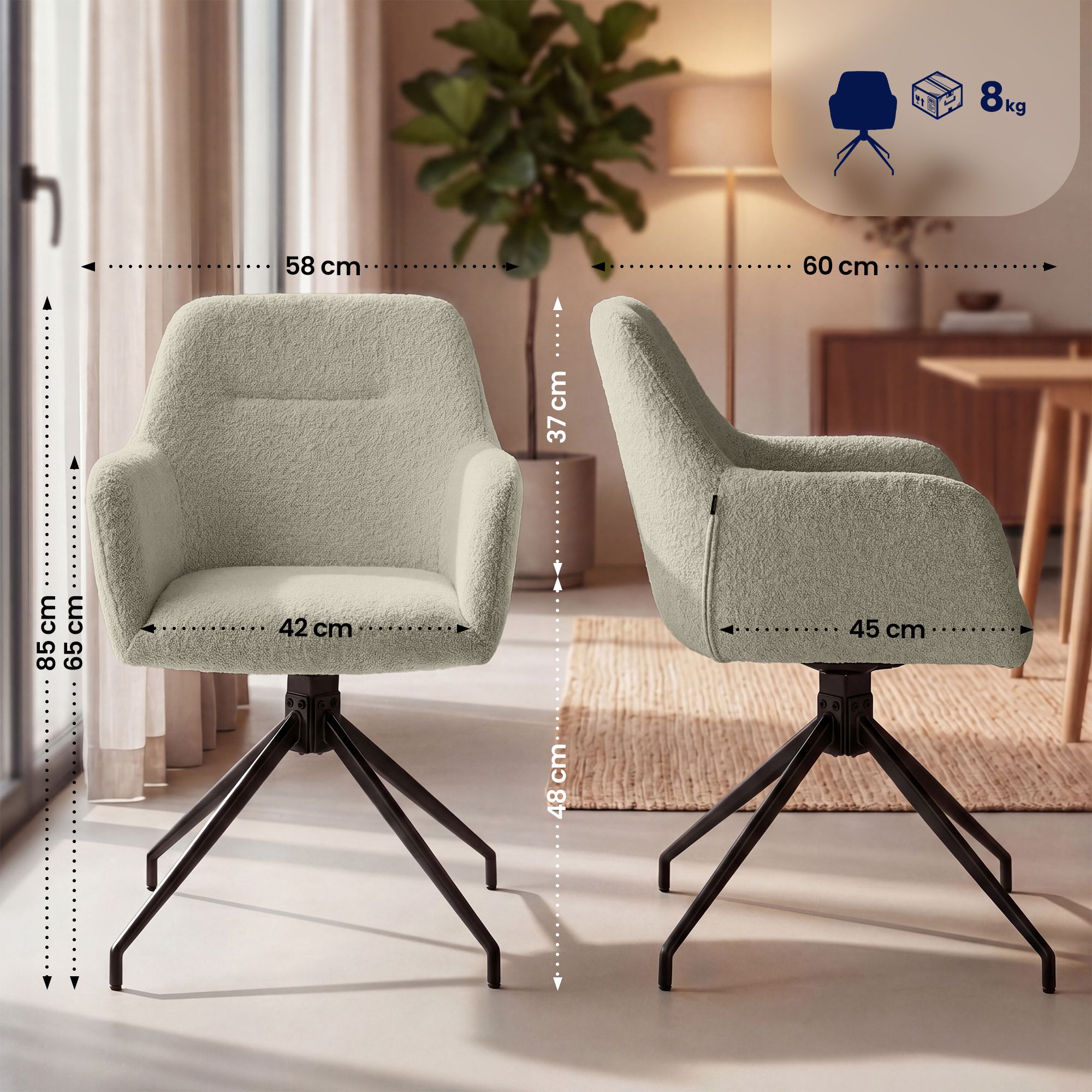 2er Set Esszimmerstühle Merlinda Teddystoff