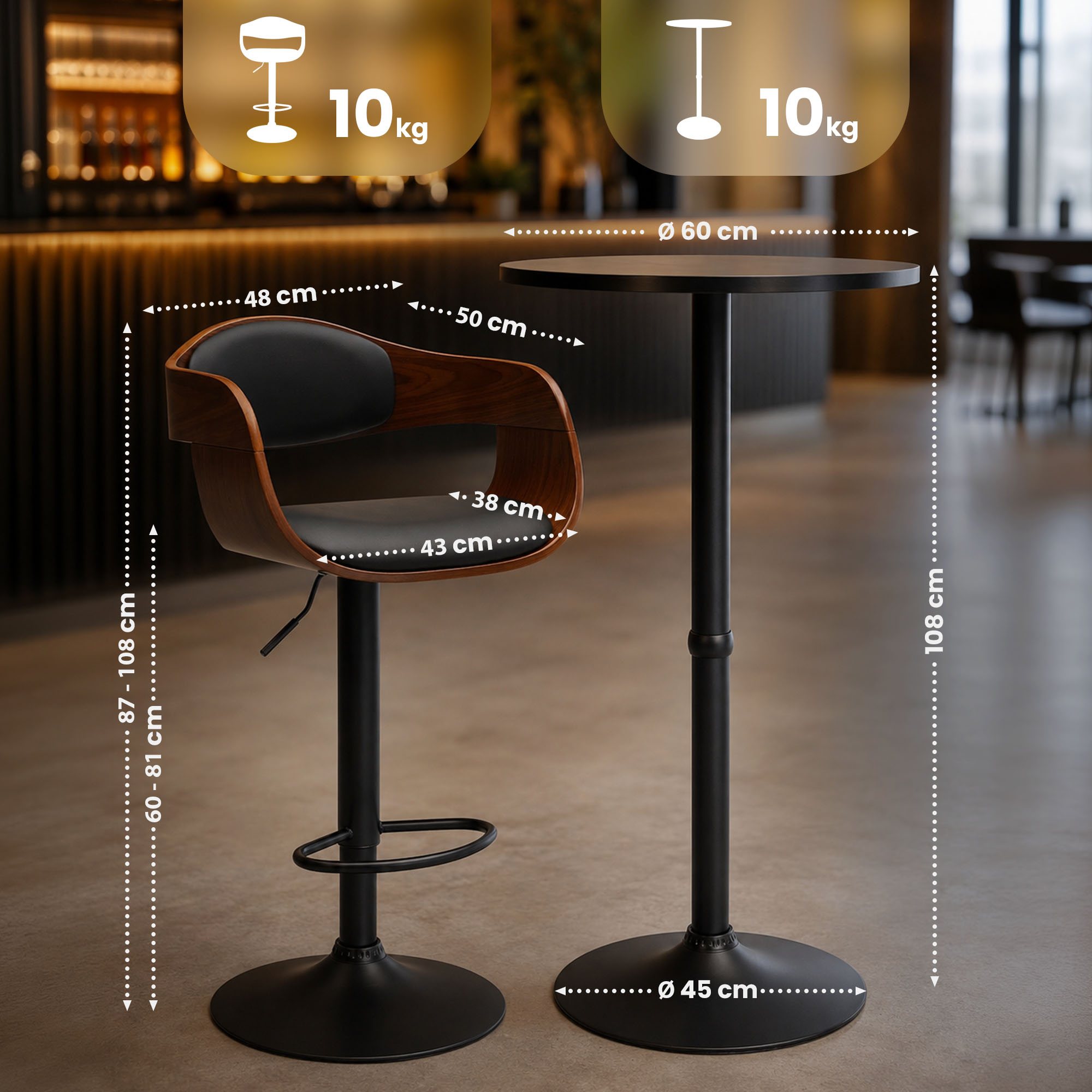 Bartisch-Set Kivo mit zwei Barhockern