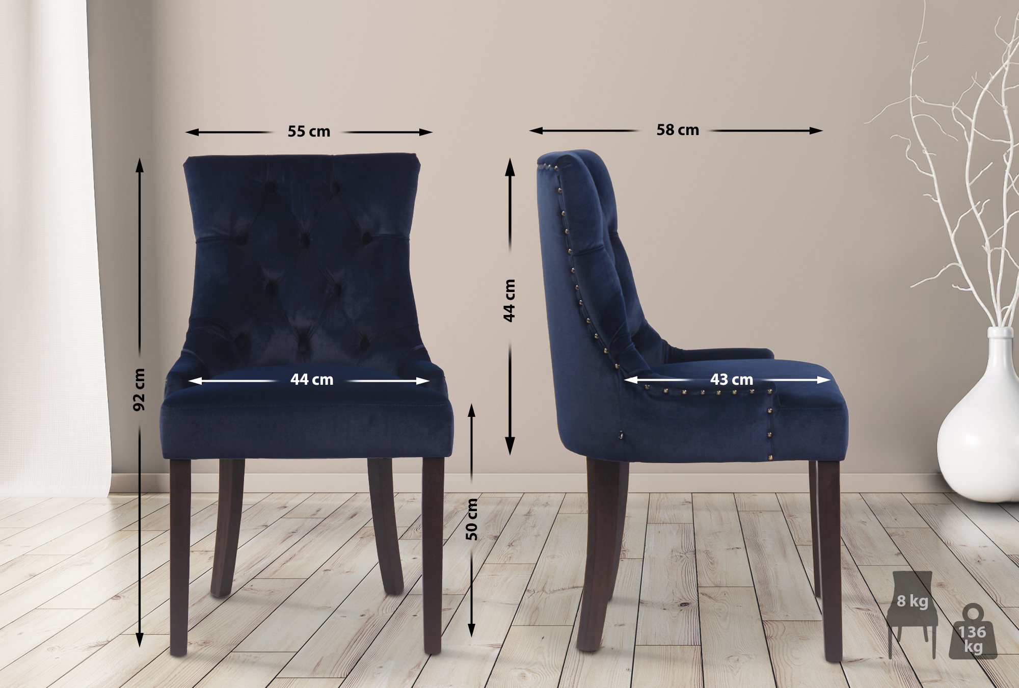 4er Set Esszimmerstuhl Aberdeen Samt