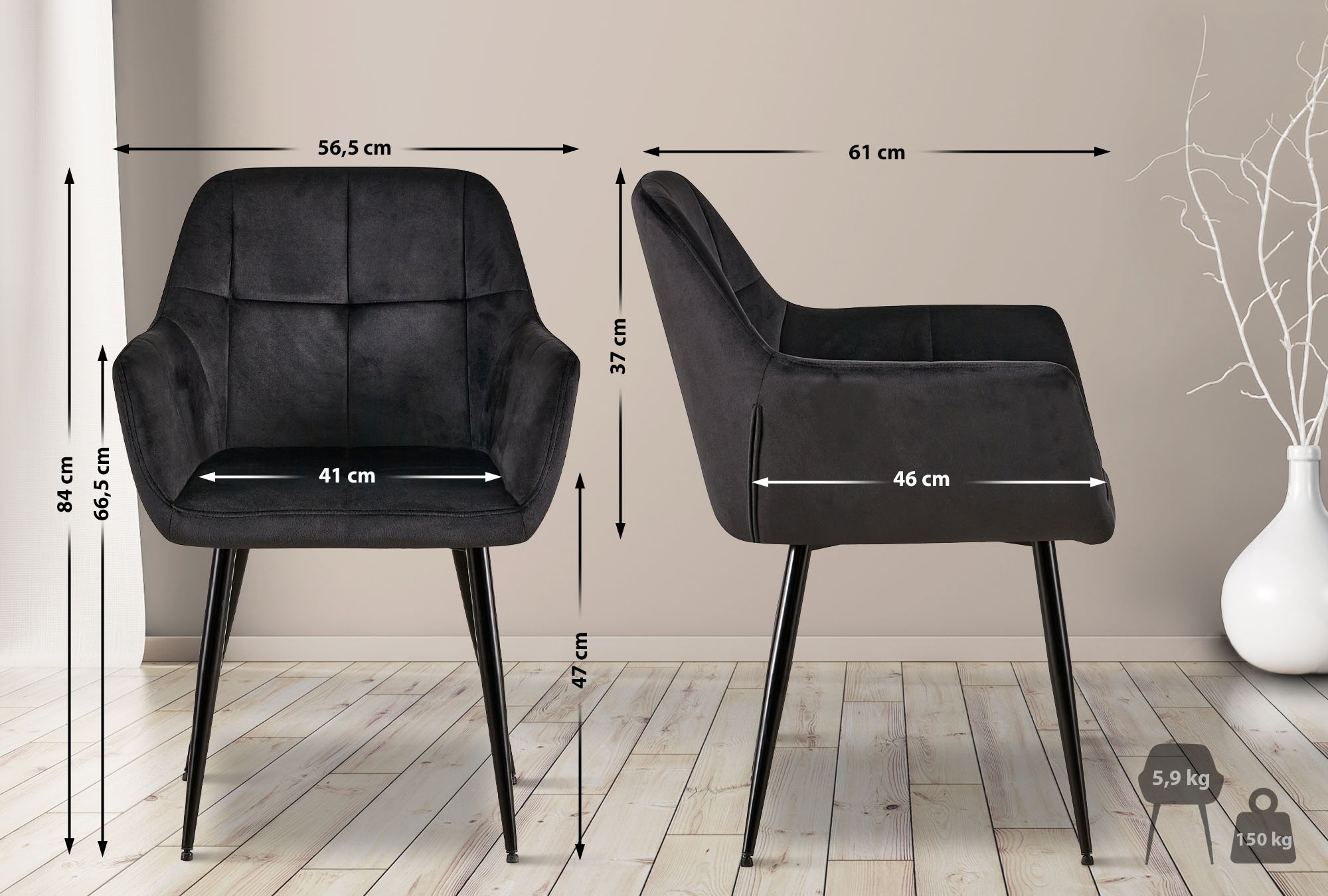 2er Set Esszimmerstuhl Emia Samt