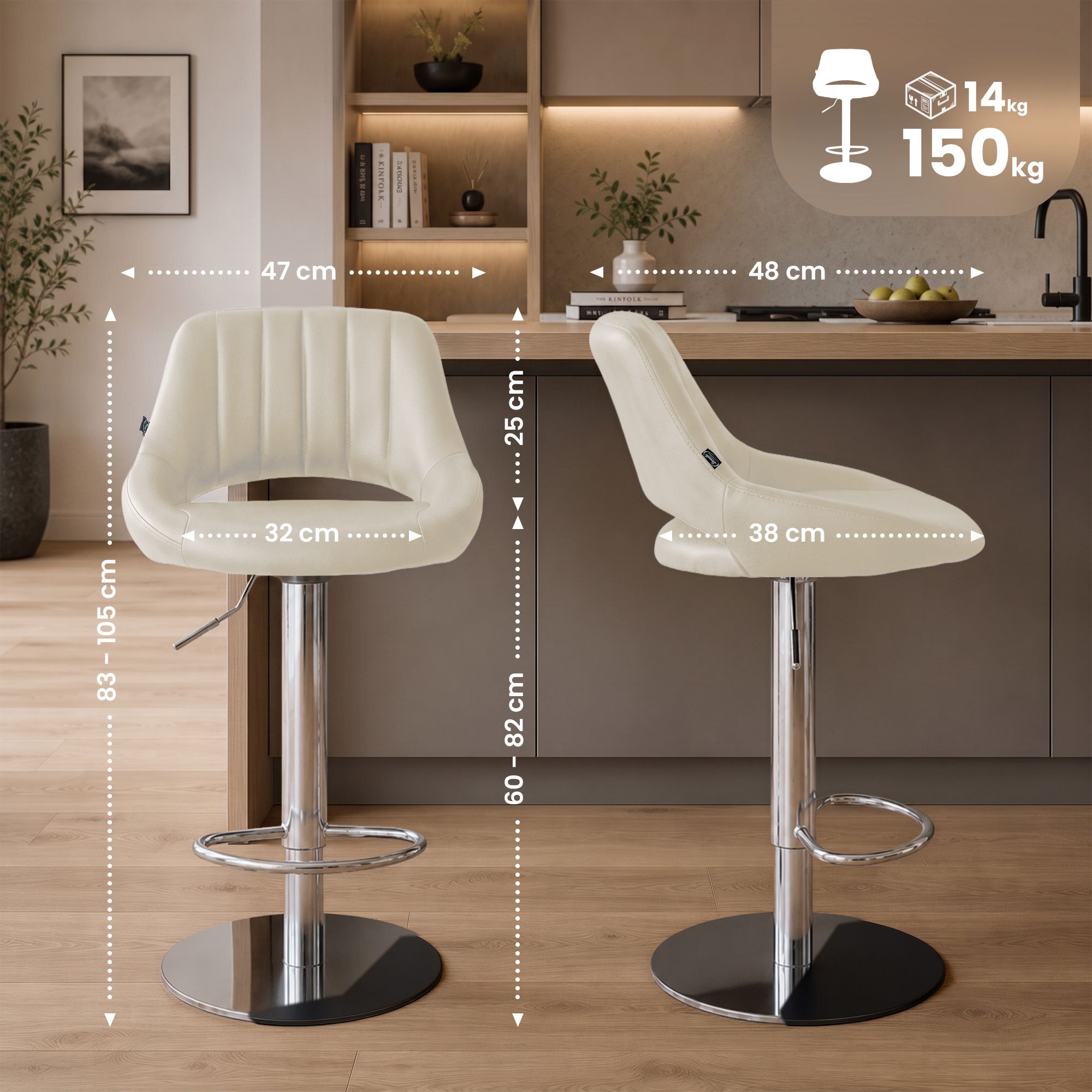 2er Set Barhocker Milet Chrom mit extra schweren Standfüßen