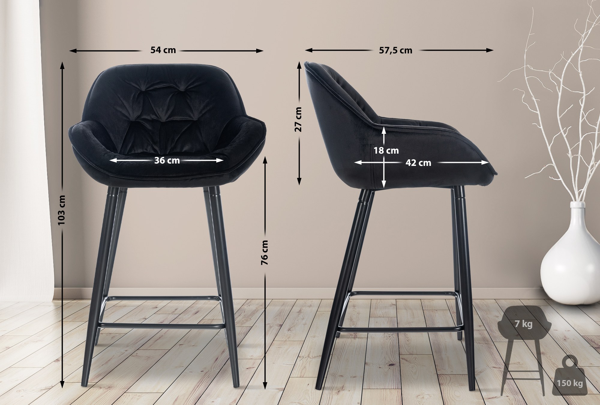 Barhocker Gibson Samt Sitzhöhe 76 cm