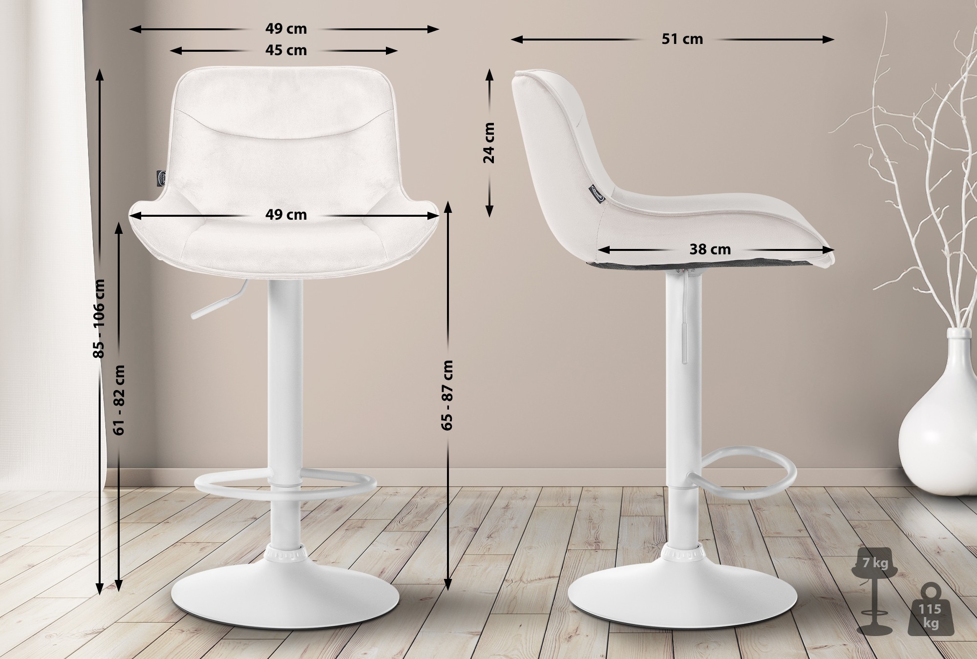 2er Set Barhocker Vonore Samt