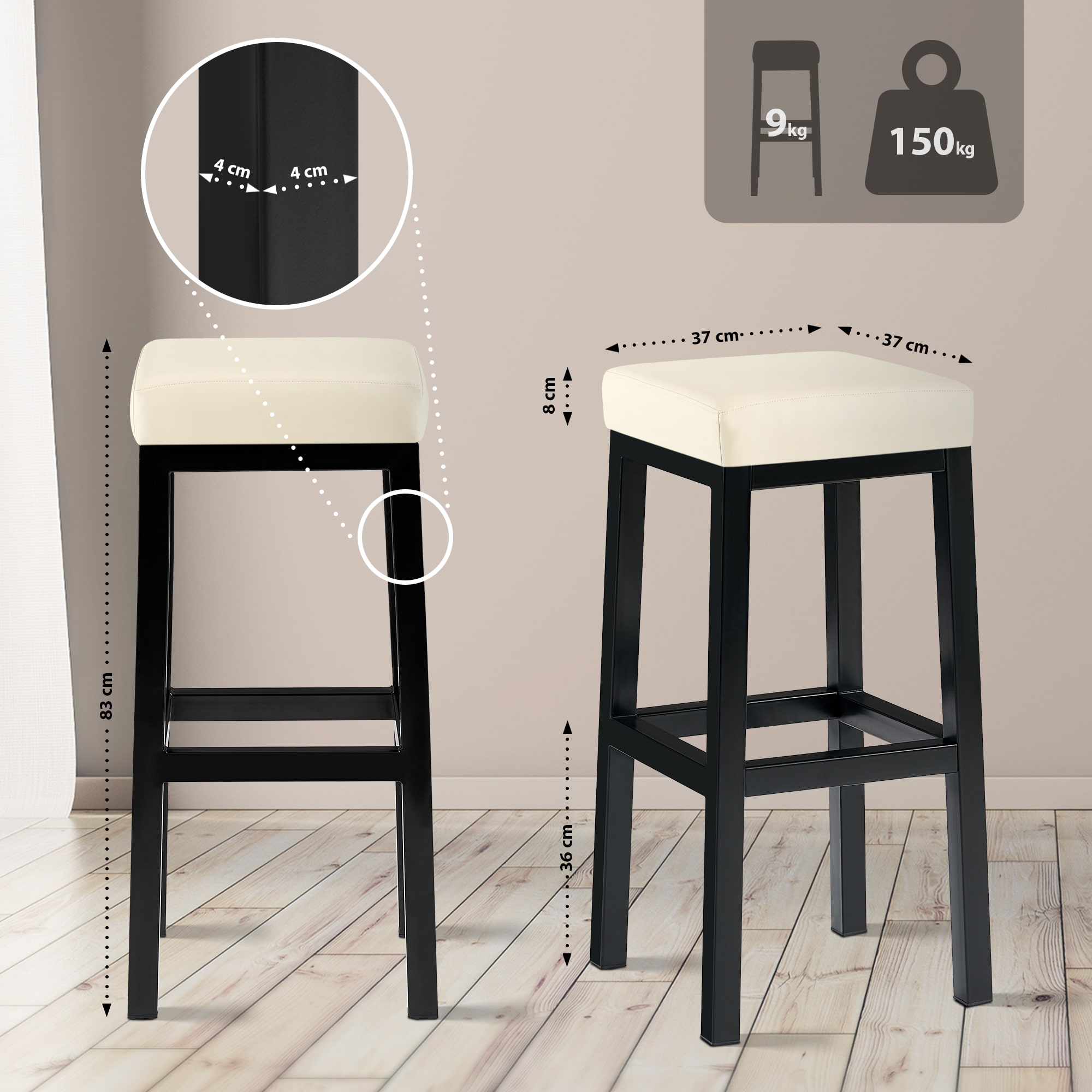 Barhocker Taylor Sitzhöhe 83 cm Metallgestell schwarz