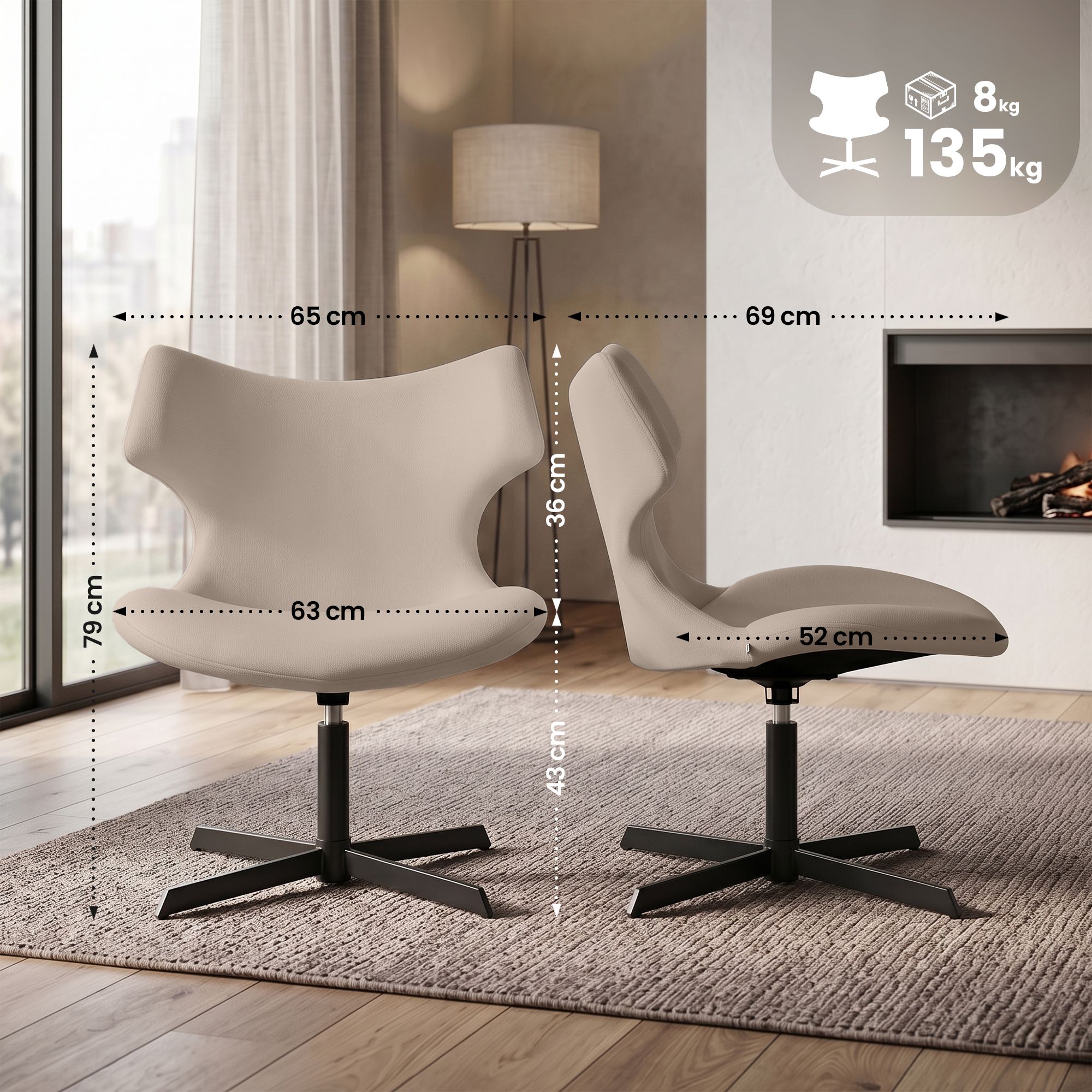2er Set Loungestühle Welland Lederoptik