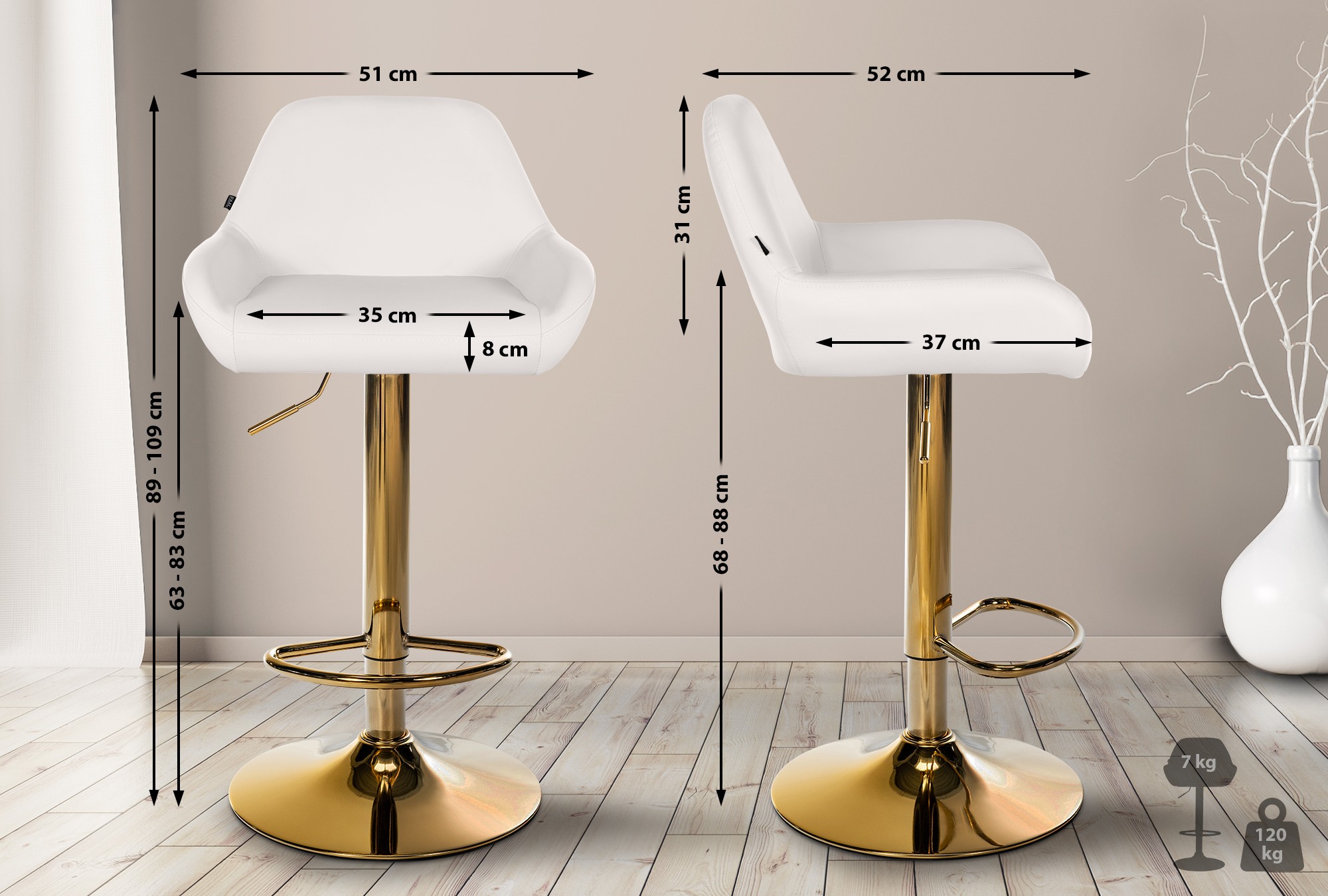2er Set Barhocker Braga Gold Kunstleder