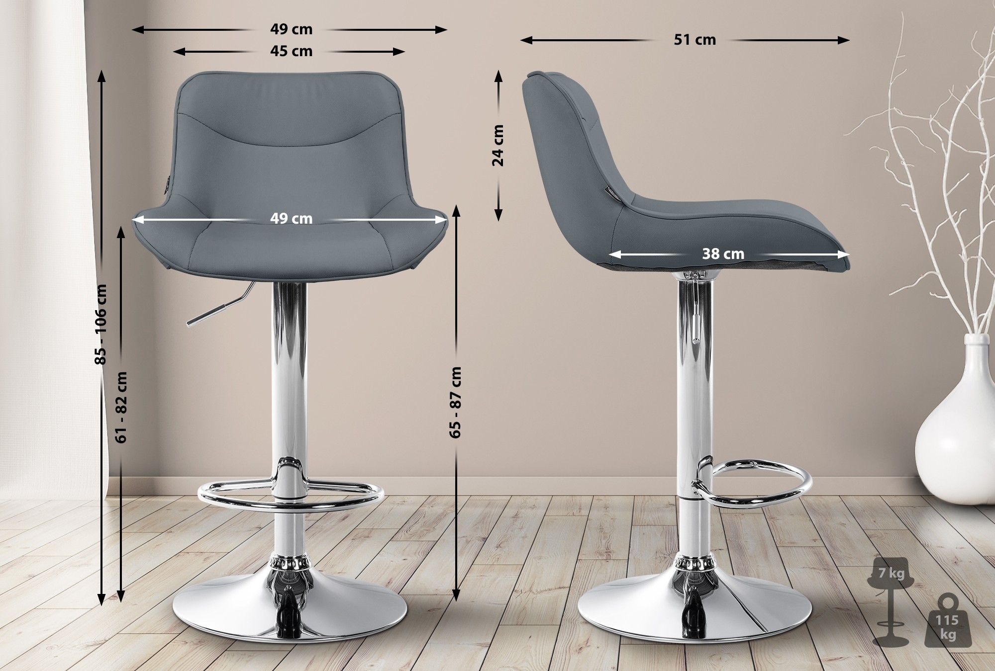 2er Set Barhocker Vonore Kunstleder