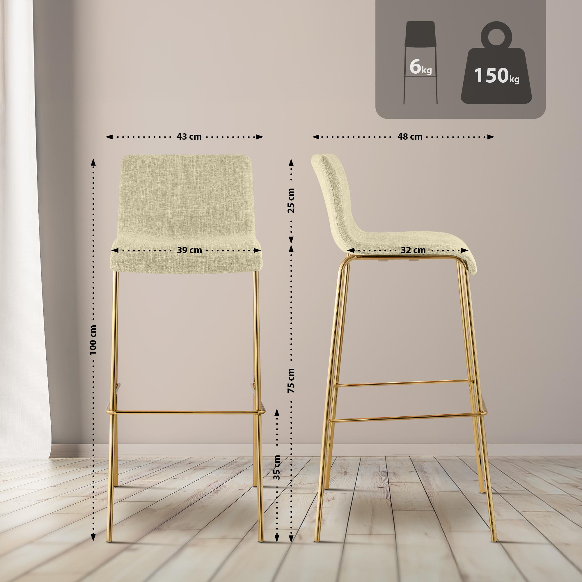 Barhocker Hover Stoff Vierfußgestell Gold