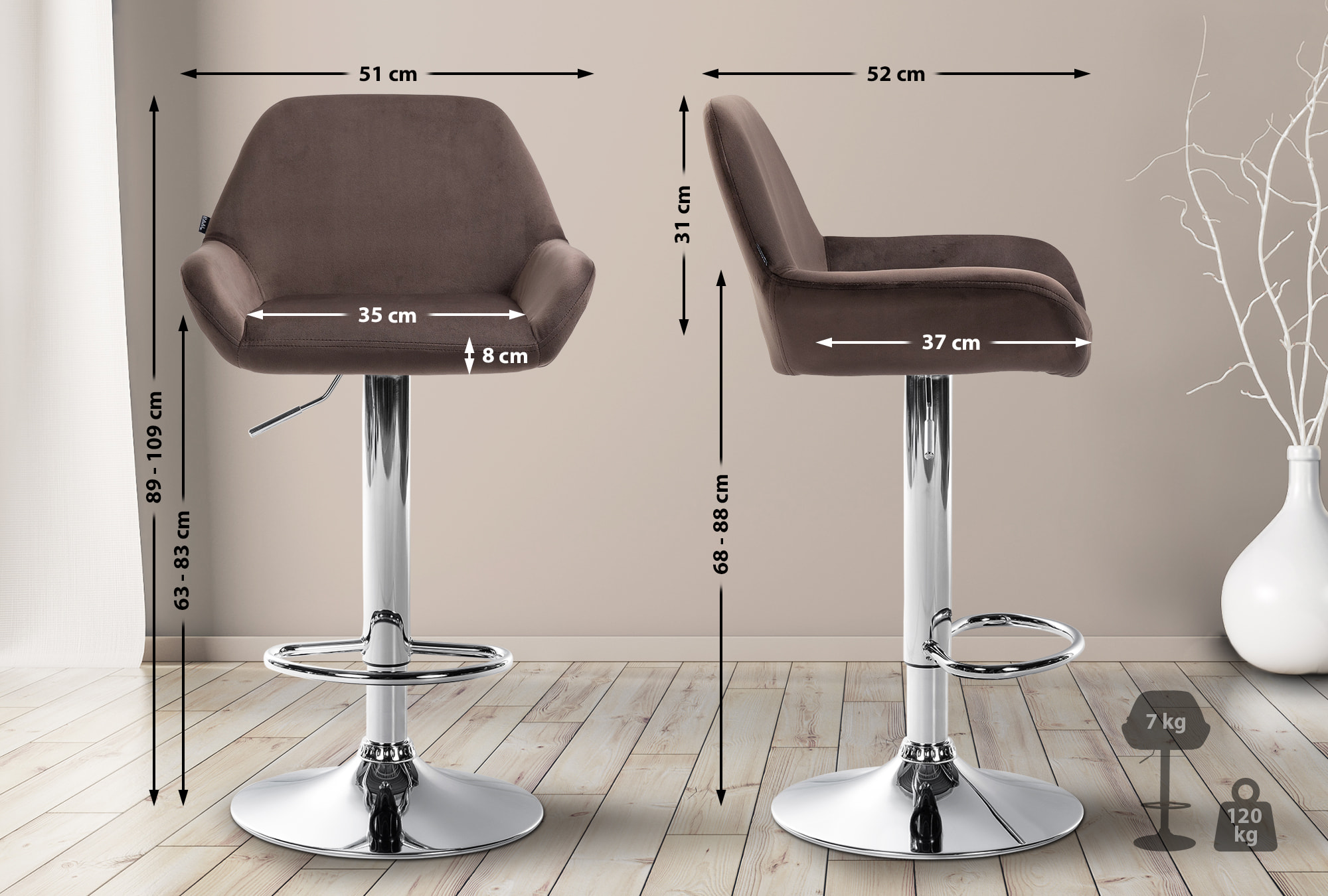 2er Set Barhocker Braga Samt