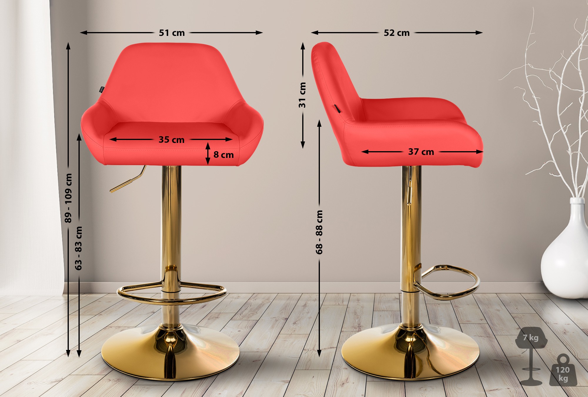 2er Set Barhocker Braga Gold Kunstleder