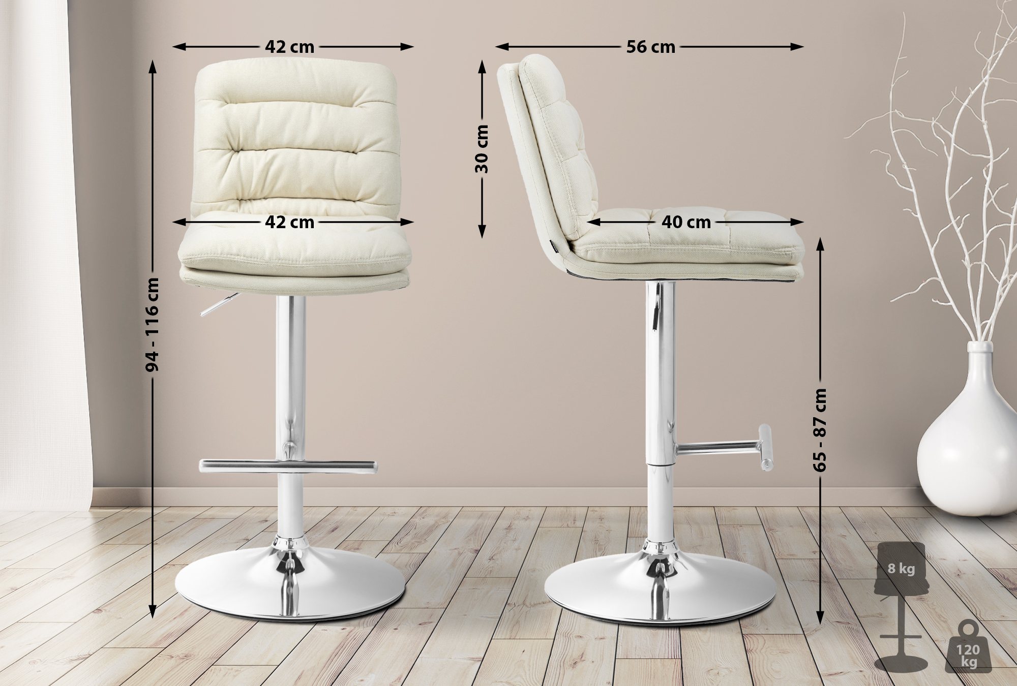 2er Set Barhocker Damar Stoff
