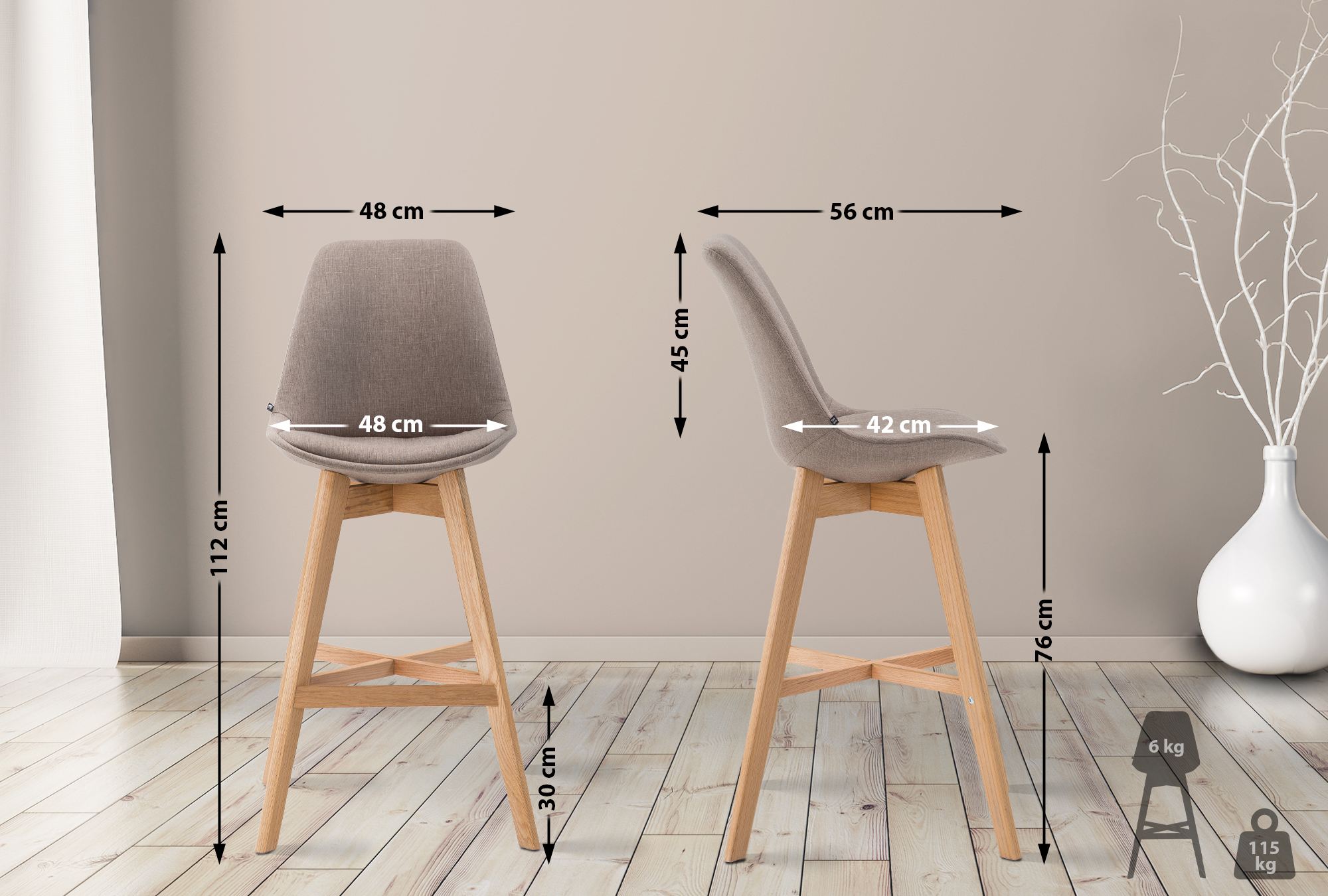 2er Set Barhocker Cannes Stoff