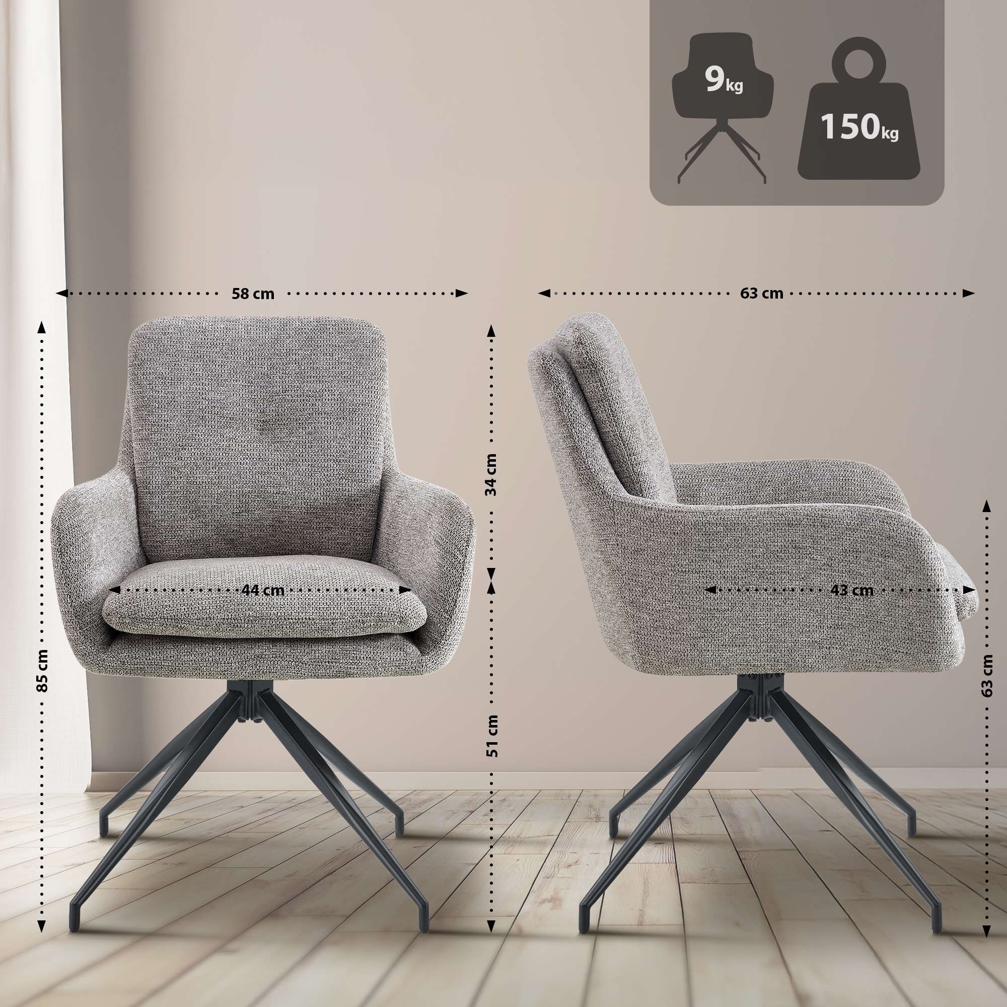 2er Set Esszimmerstühle Pickett Stoff
