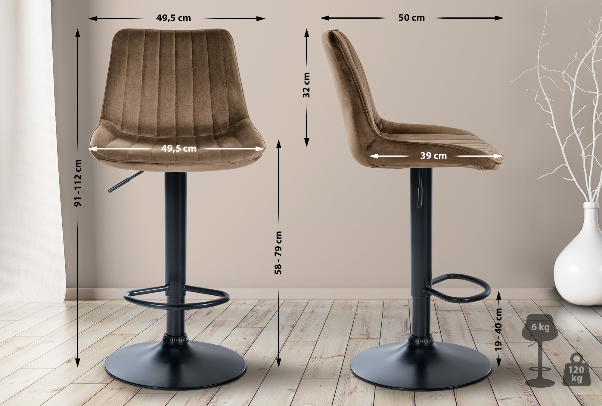 2er Set Barhocker Toni Samt