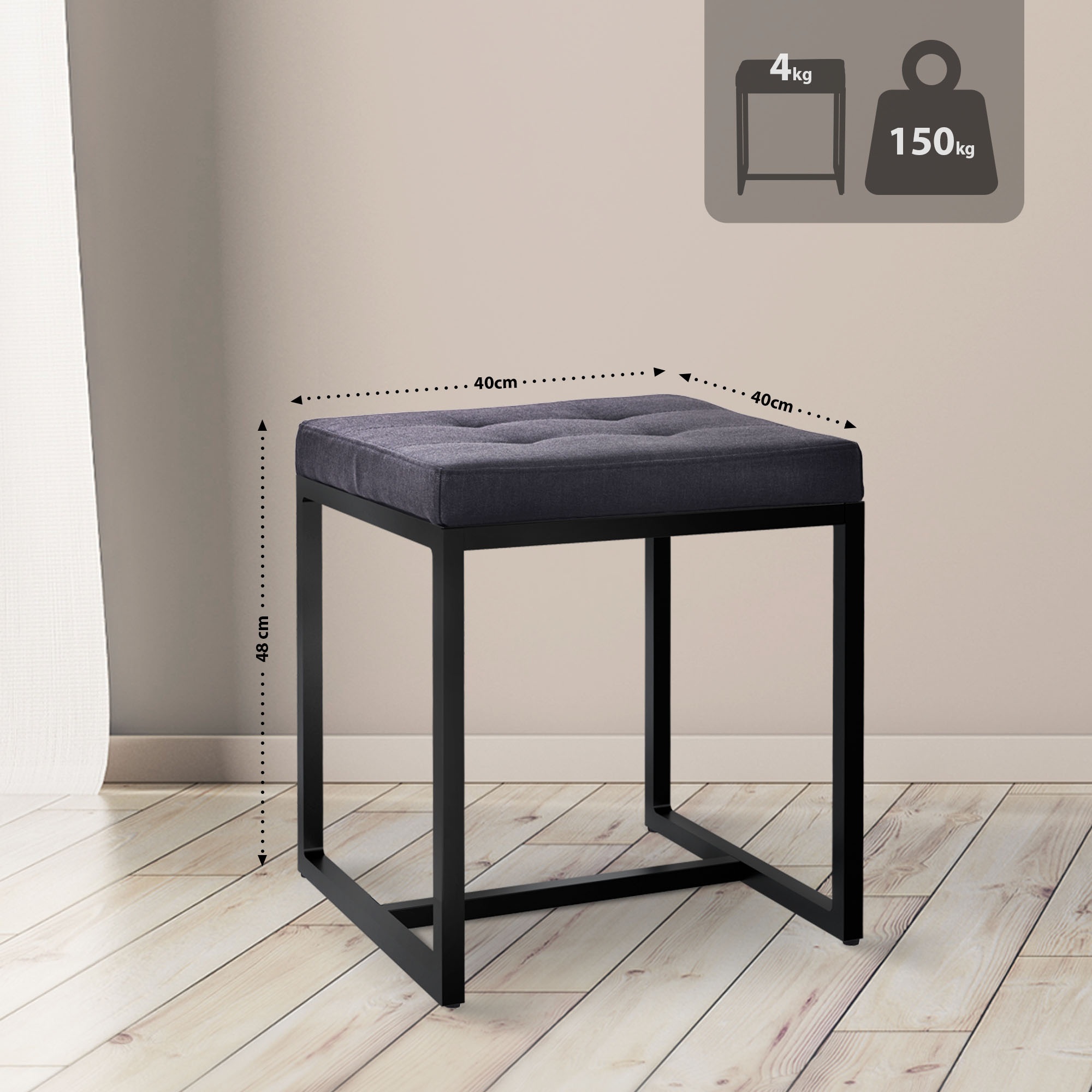 Sitzhocker Barci mit schwarzem Gestell