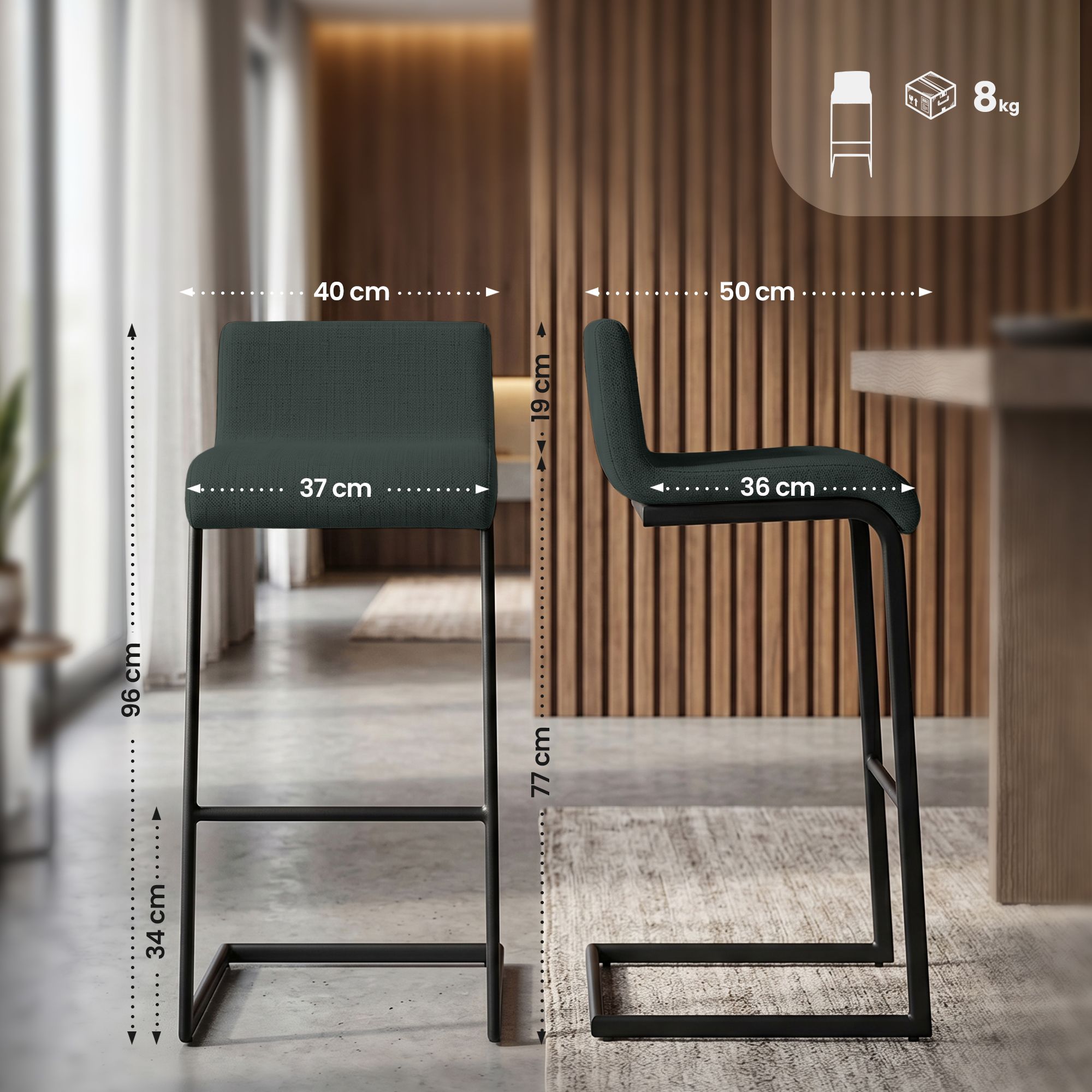 2er Set Barhocker Newport schwarzes Metallgestell