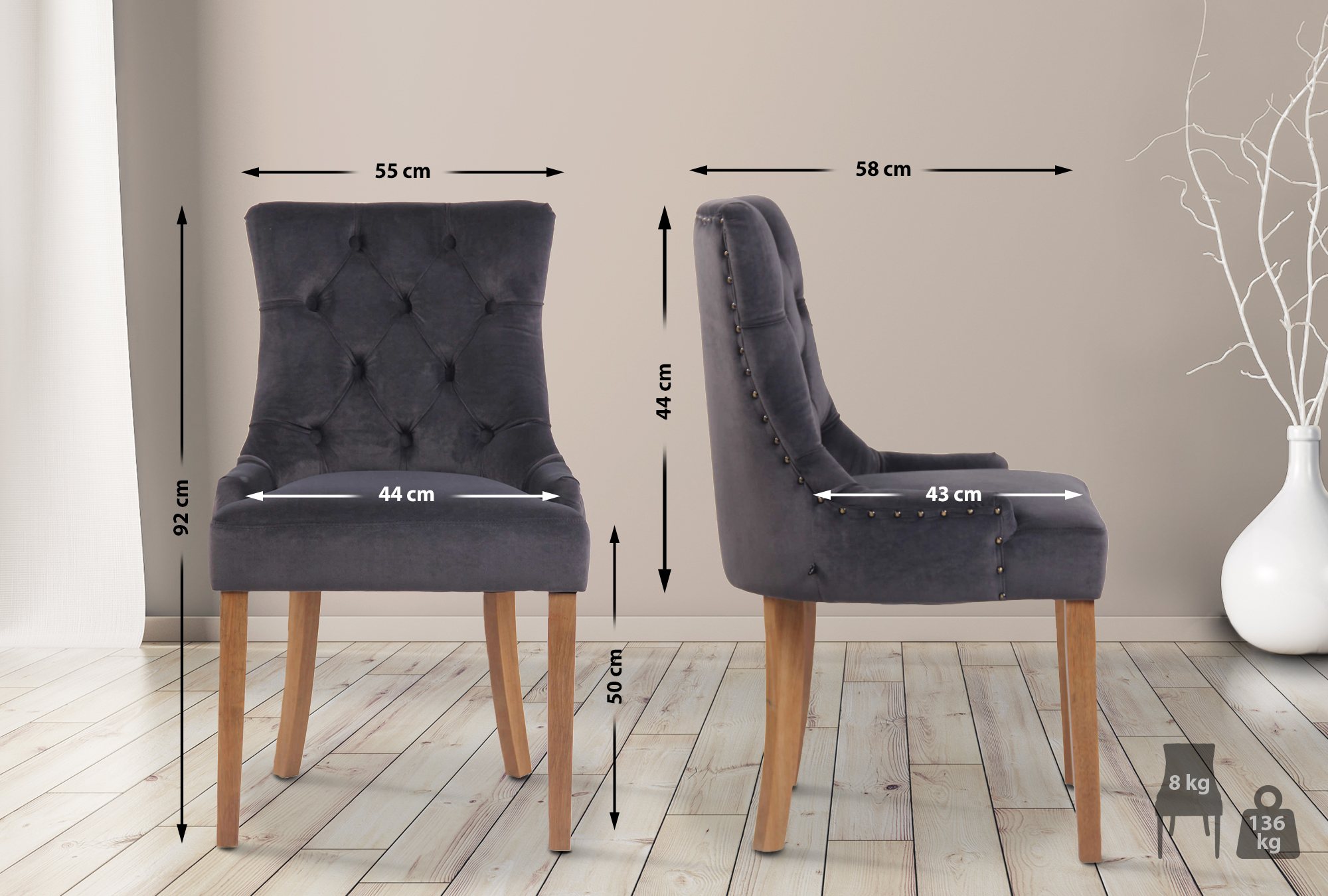 4er Set Esszimmerstuhl Aberdeen Samt