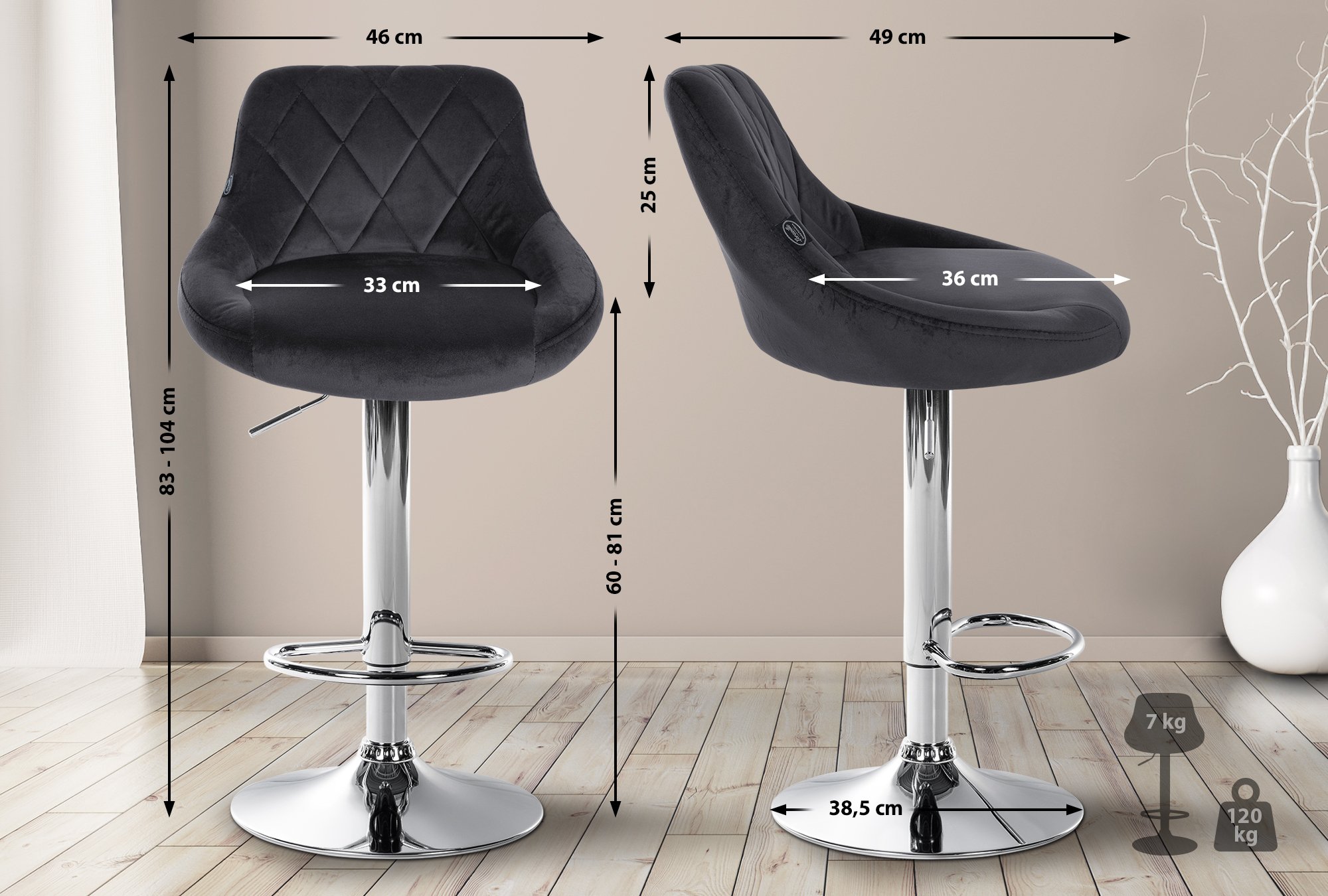 2er Set Barhocker Lazio Samt